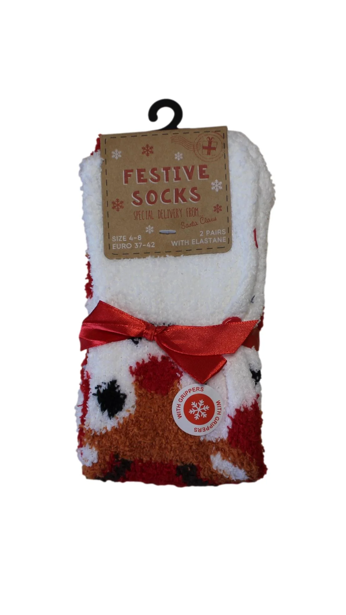 2 Pack Christmas Cosy Socks With Gripper Red - Image 2