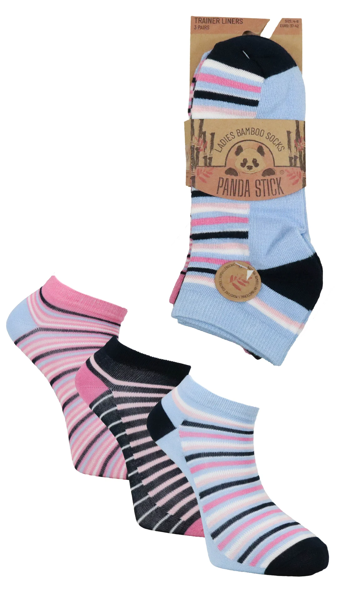 3 Pack Bamboo Trainer Socks Blue Stripe - Image 2