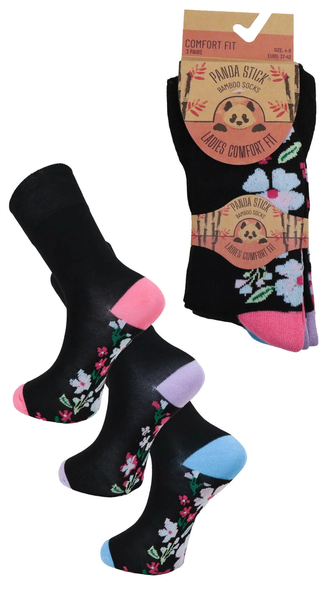 3 Pack Comfort Fit Bamboo Socks Pink Ditsy - Image 2