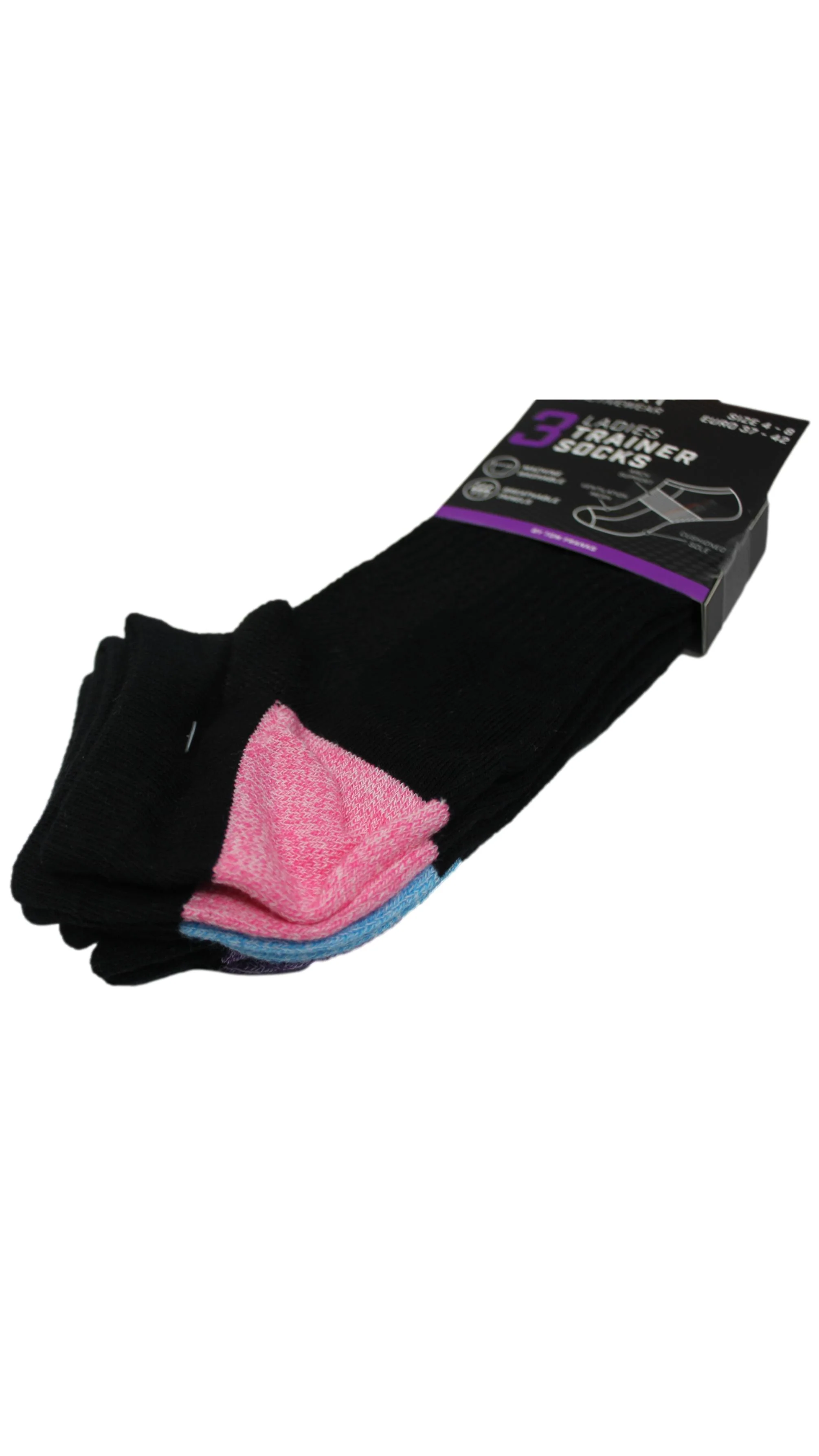 3 Pack Twist Yarn Heel & Toes Trainer Socks Black - Image 2