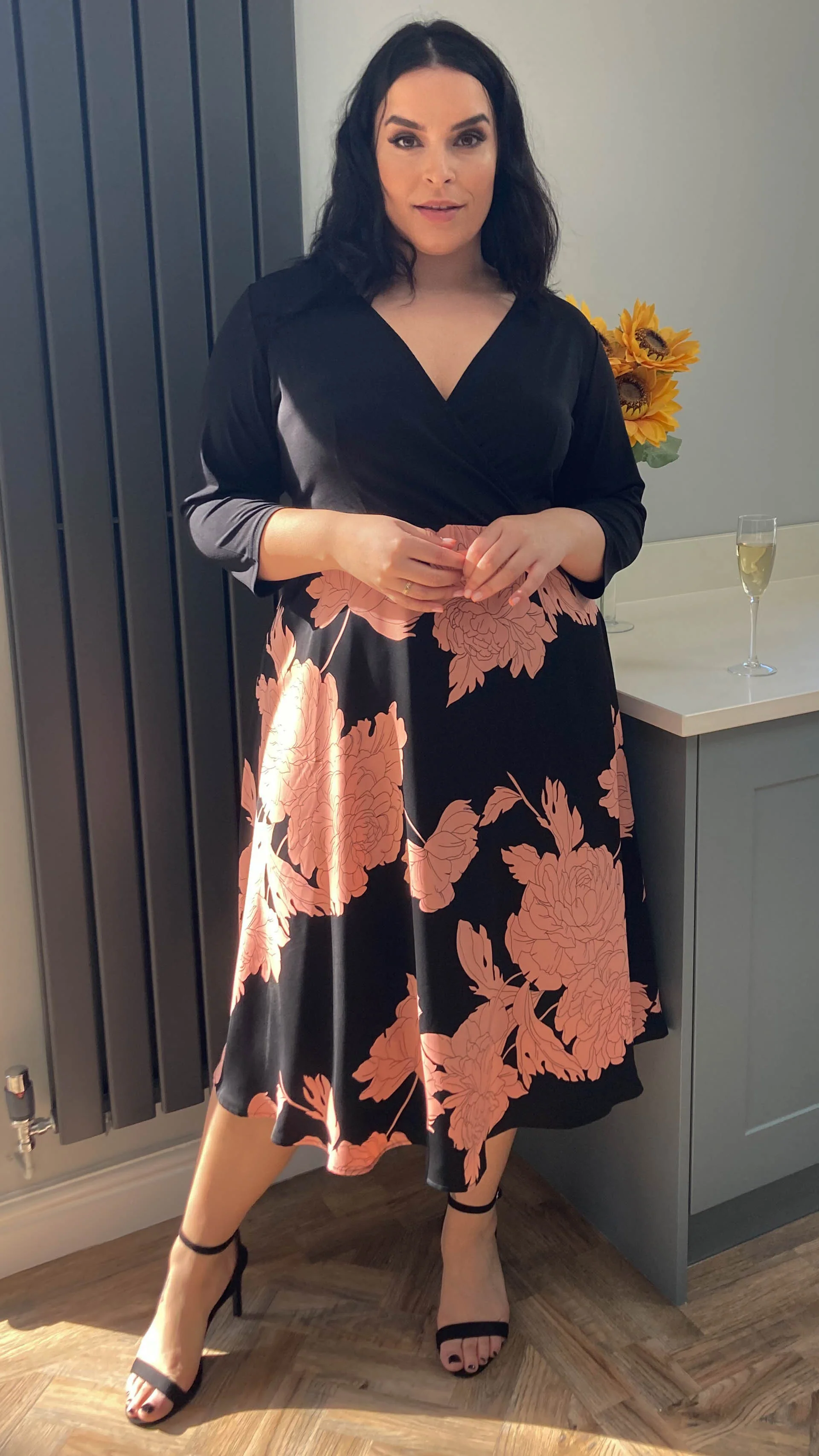 CurveWow 2 in 1 Wrap Dress Black & Pink - Image 4