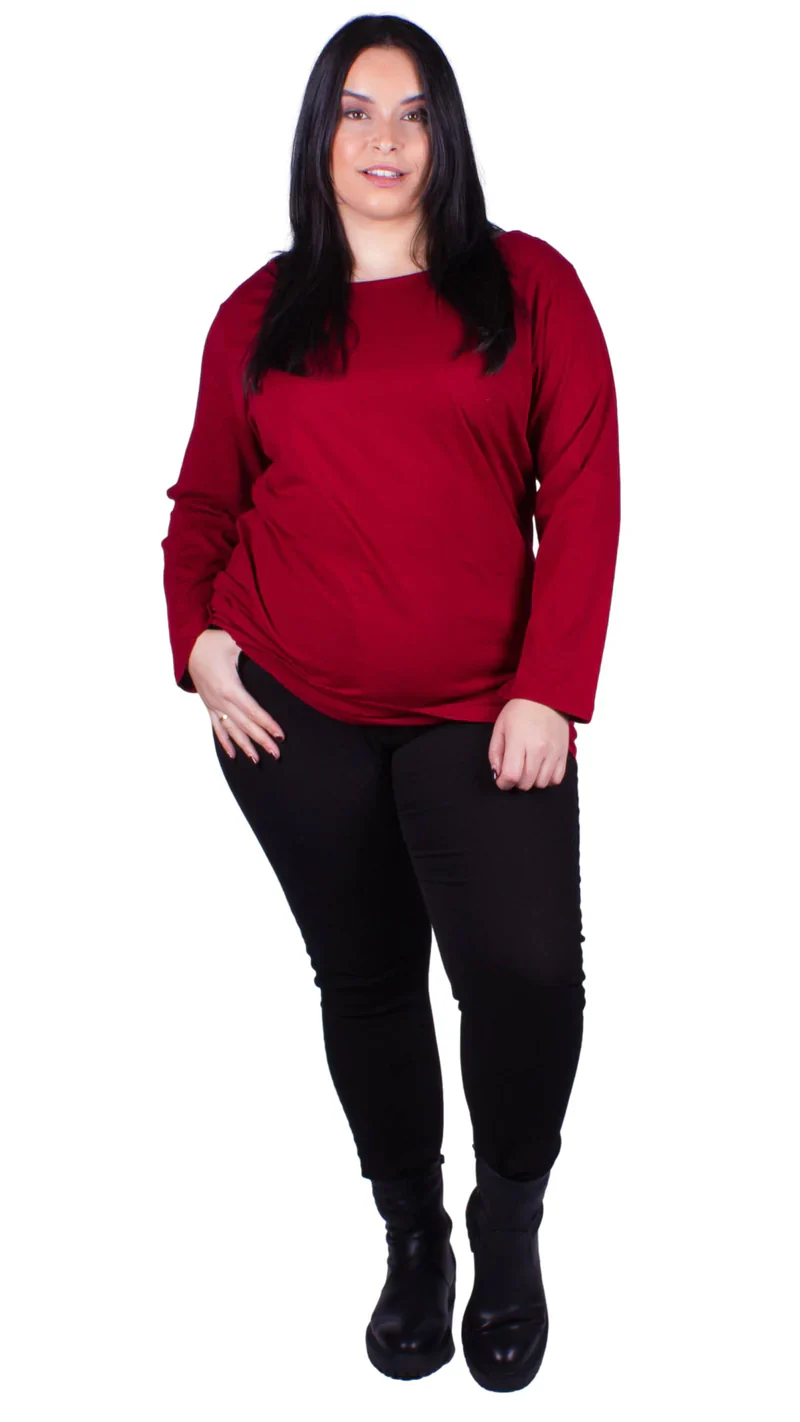 CurveWow 2 PACK Scoop Neck Long Sleeve Top - Black & Wine - Image 5