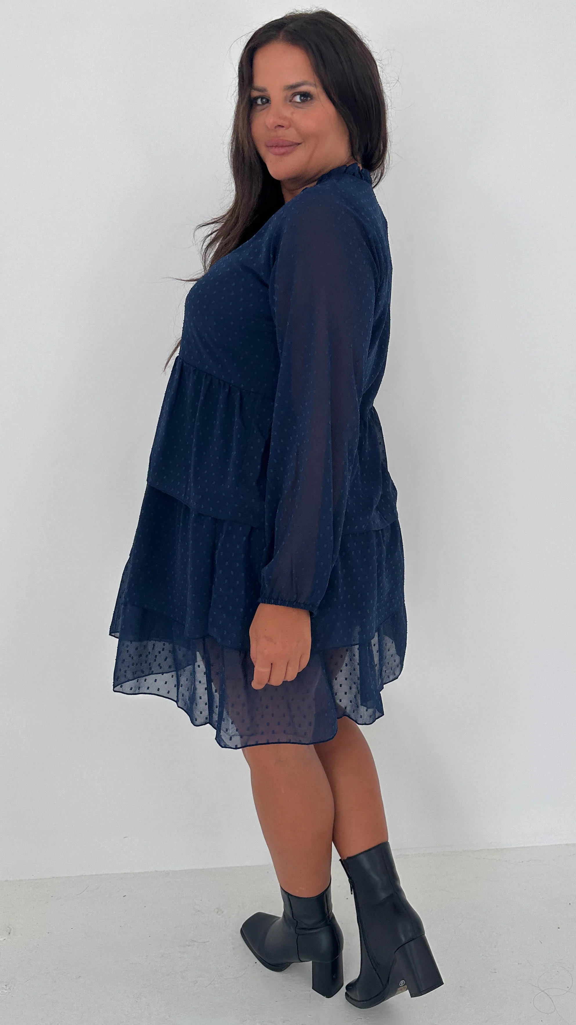 CurveWow Tiered Mini Dress Navy - Image 5