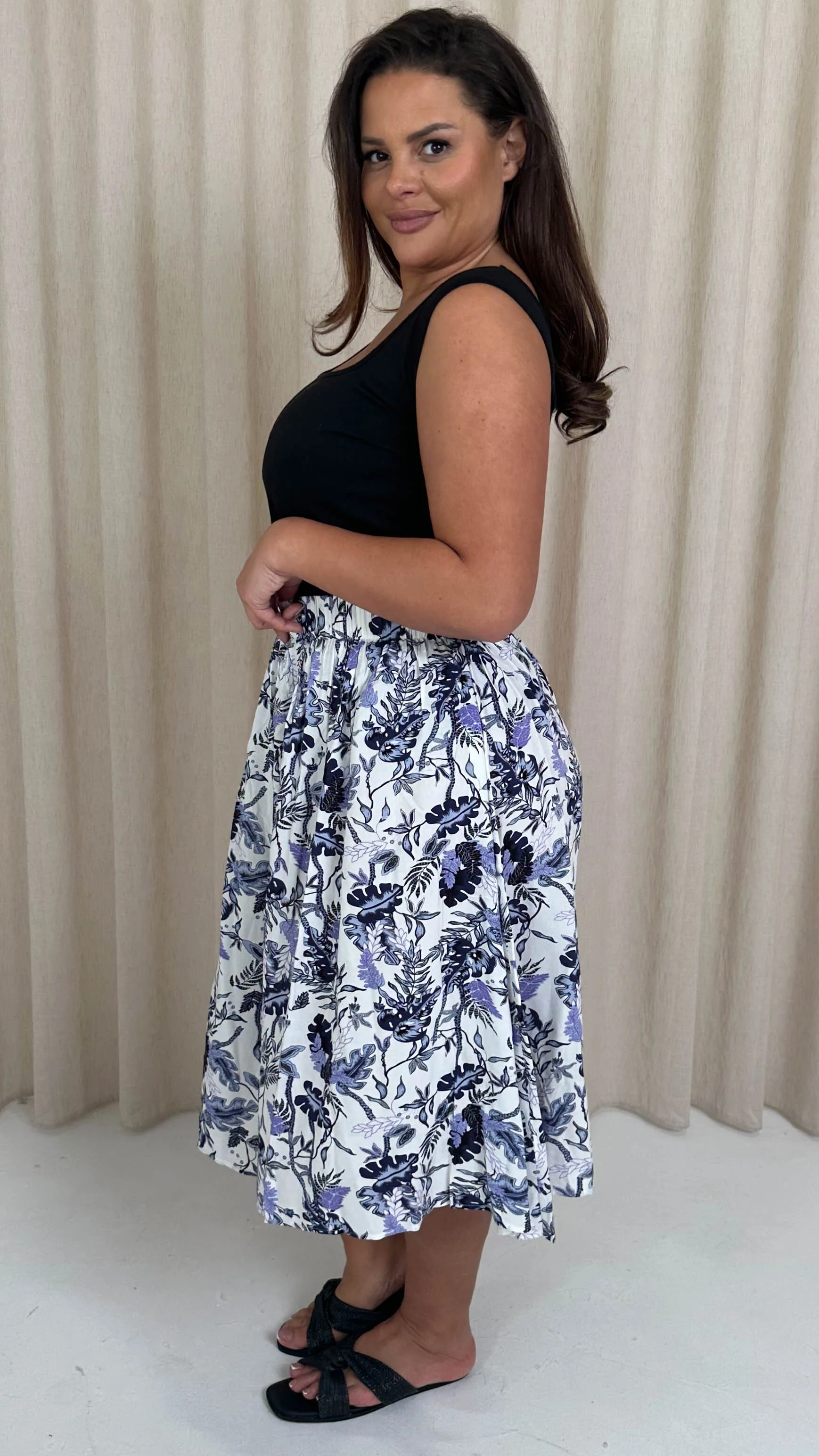 CurveWow Aline Midi Skirt Blue Leaf - Image 5