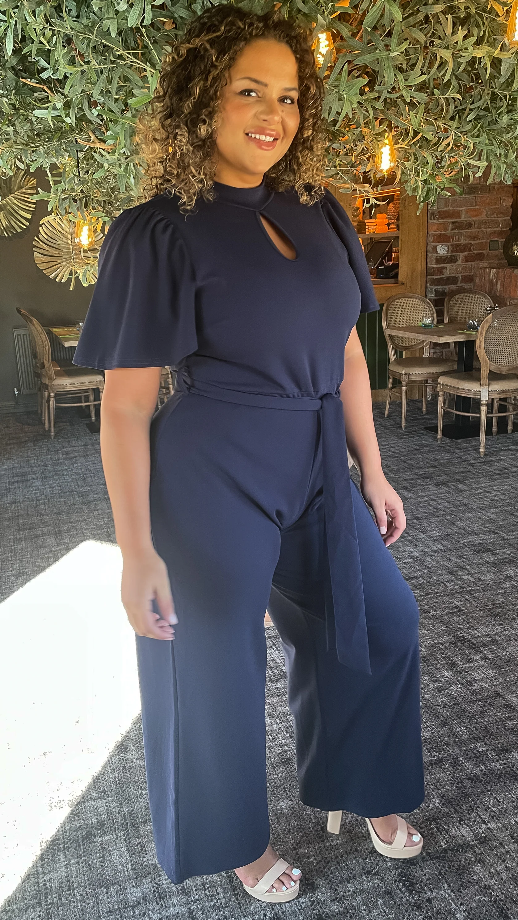 CurveWow Angel Sleeve Jumpsuit Navy - Image 4