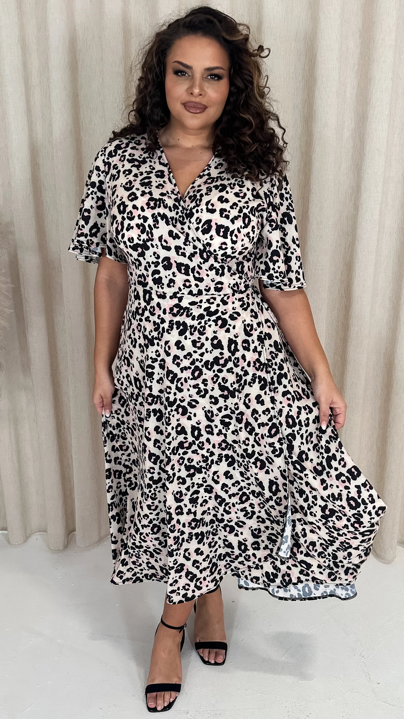 CurveWow Angel Sleeve Wrap Dress Leopard - Image 9