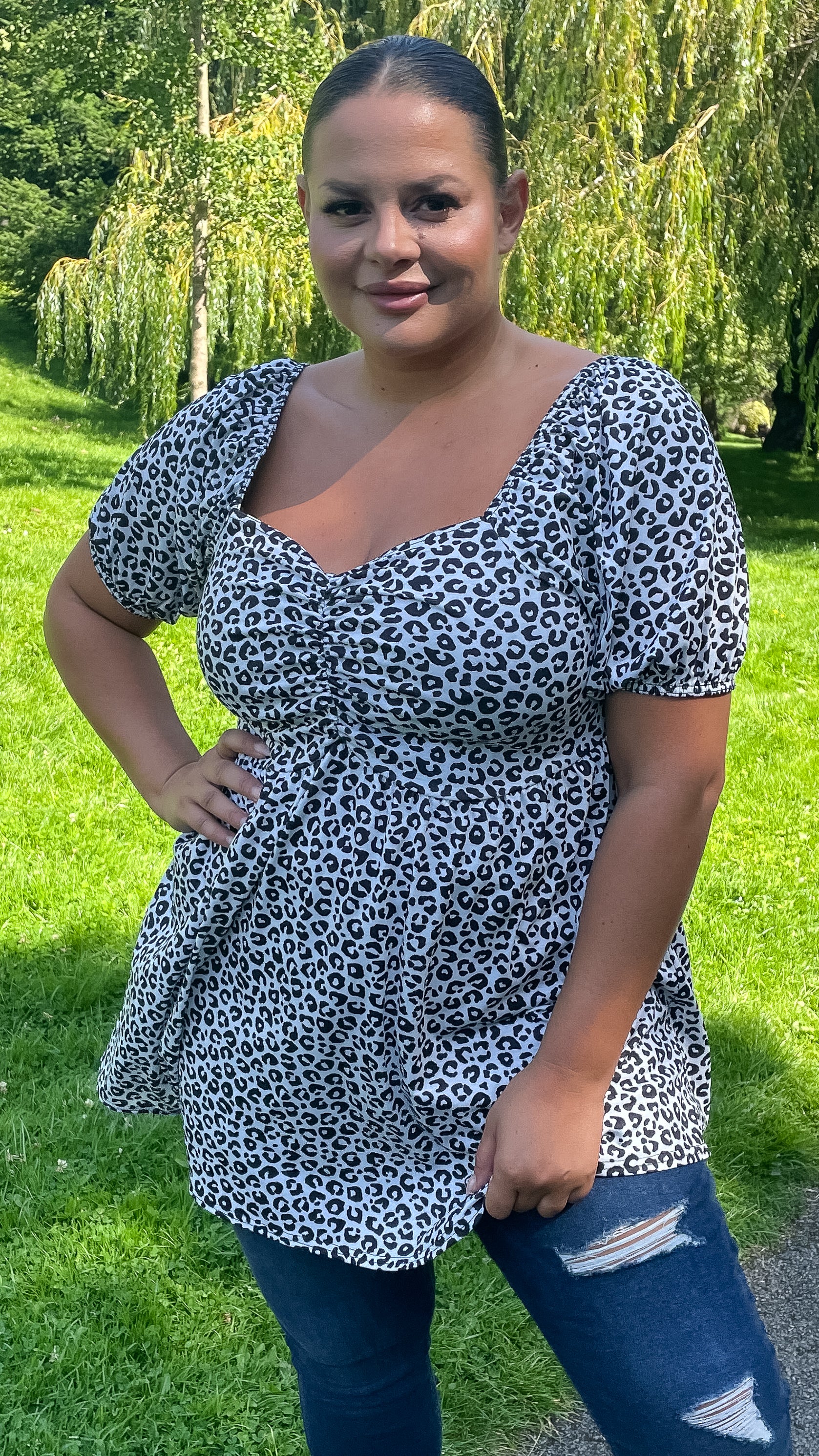 CurveWow Animal Print Square Neck Tunic White - Image 5