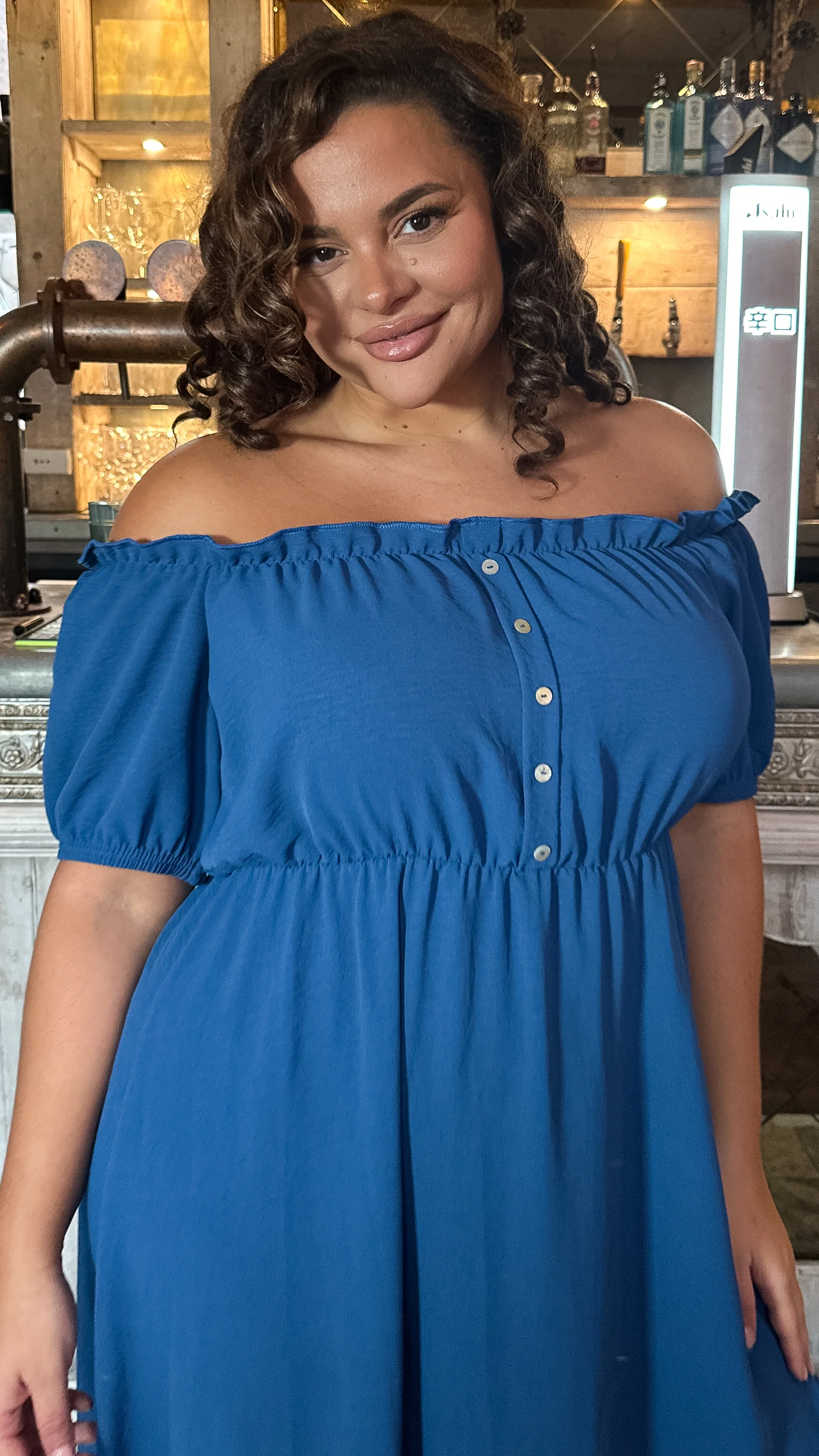 CurveWow Bardot Midi Dress Indigo - Image 6