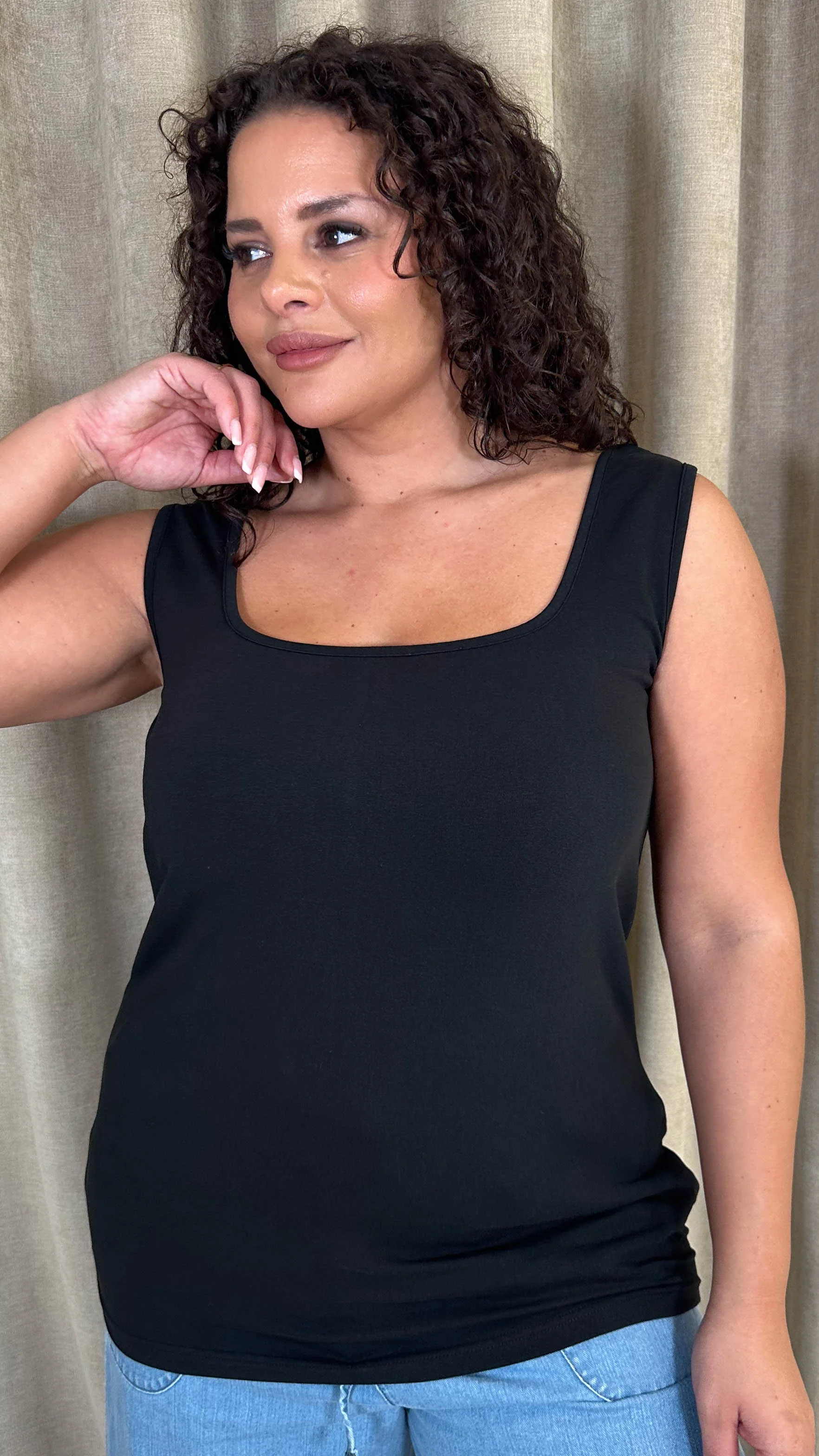 CurveWow Square Neck Basic Vest Black - Image 4