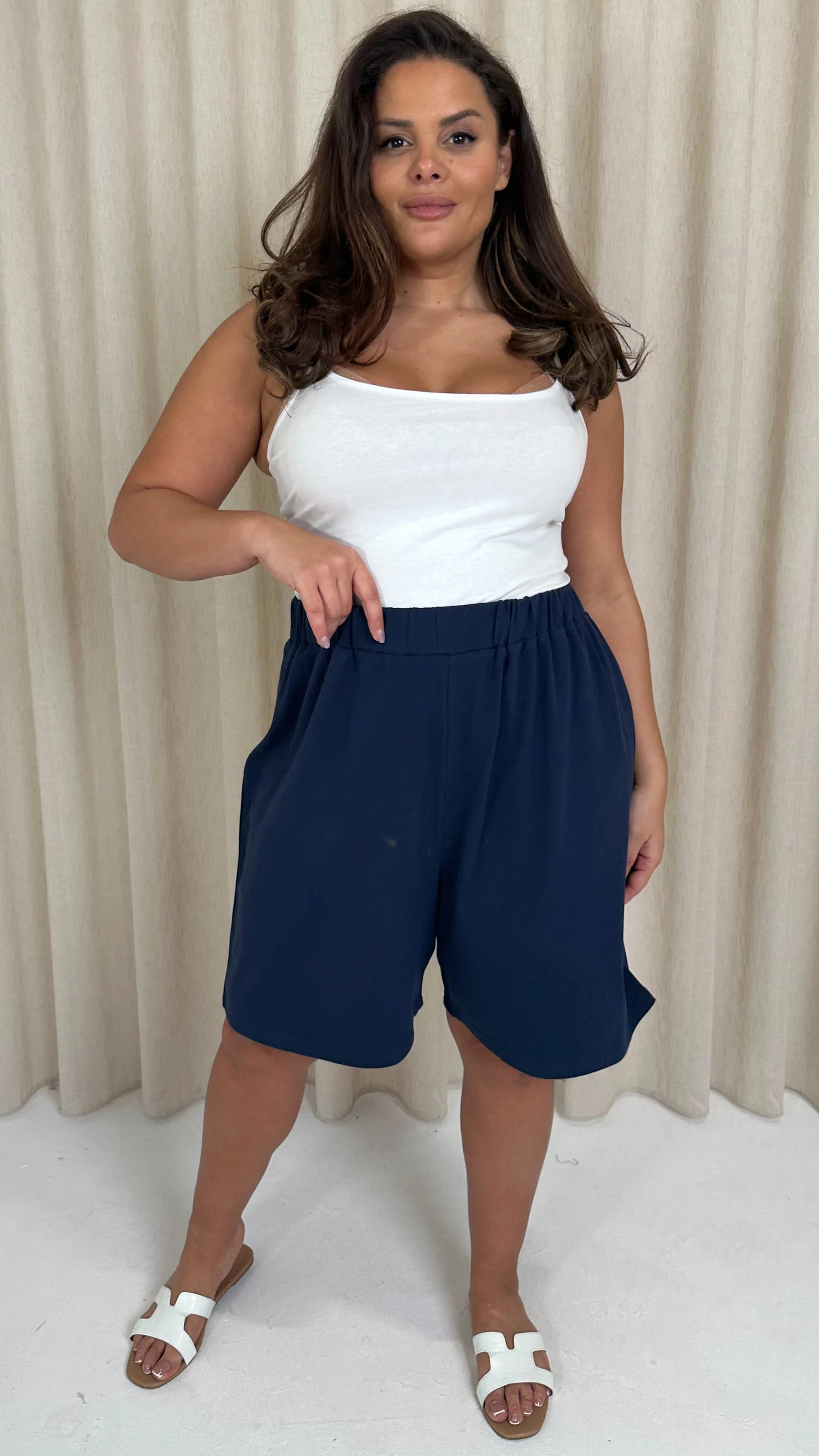 CurveWow Basic Pull On Shorts Navy - Image 3