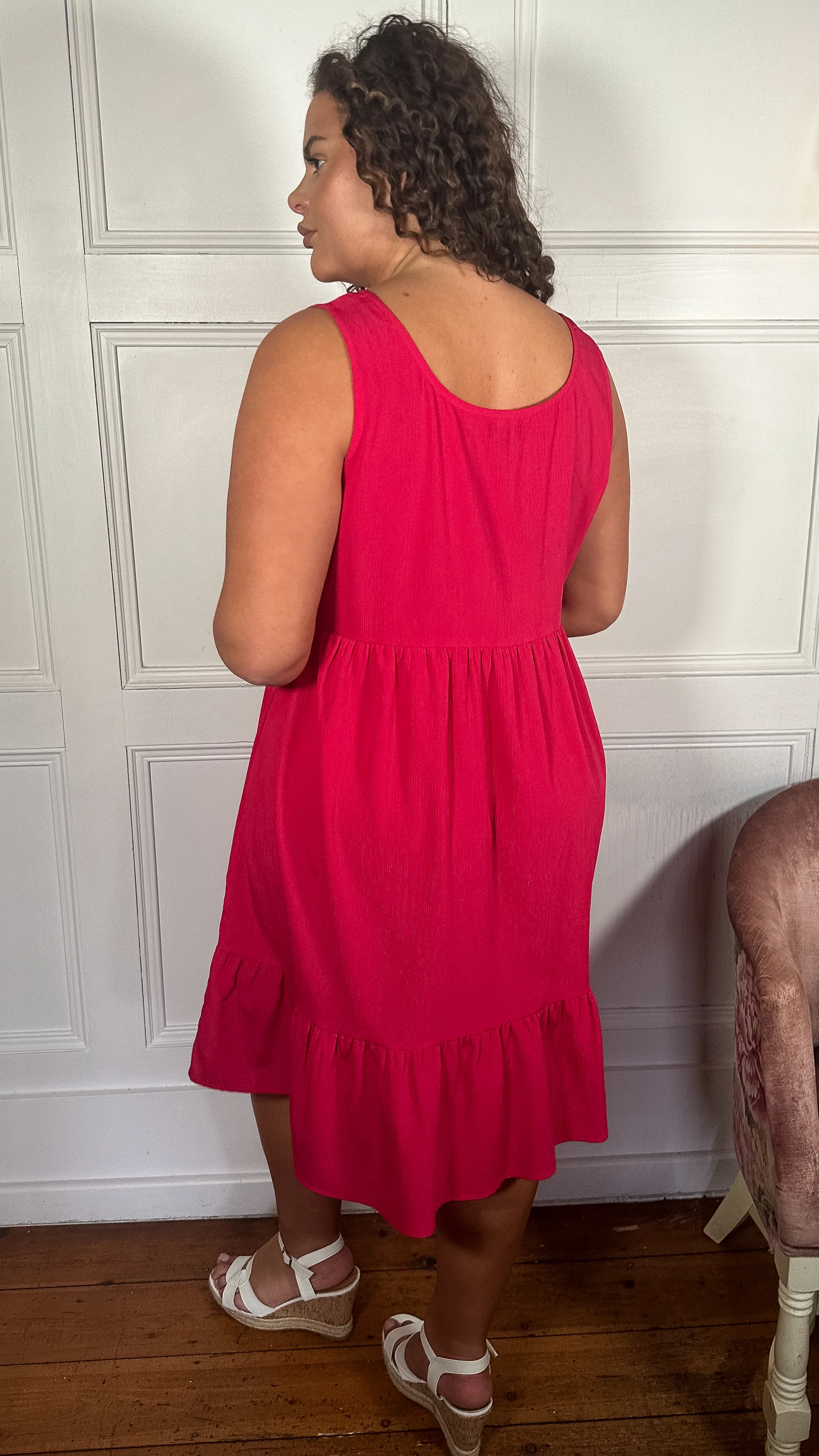 CurveWow Basic Sundress Plain Cerise - Image 7