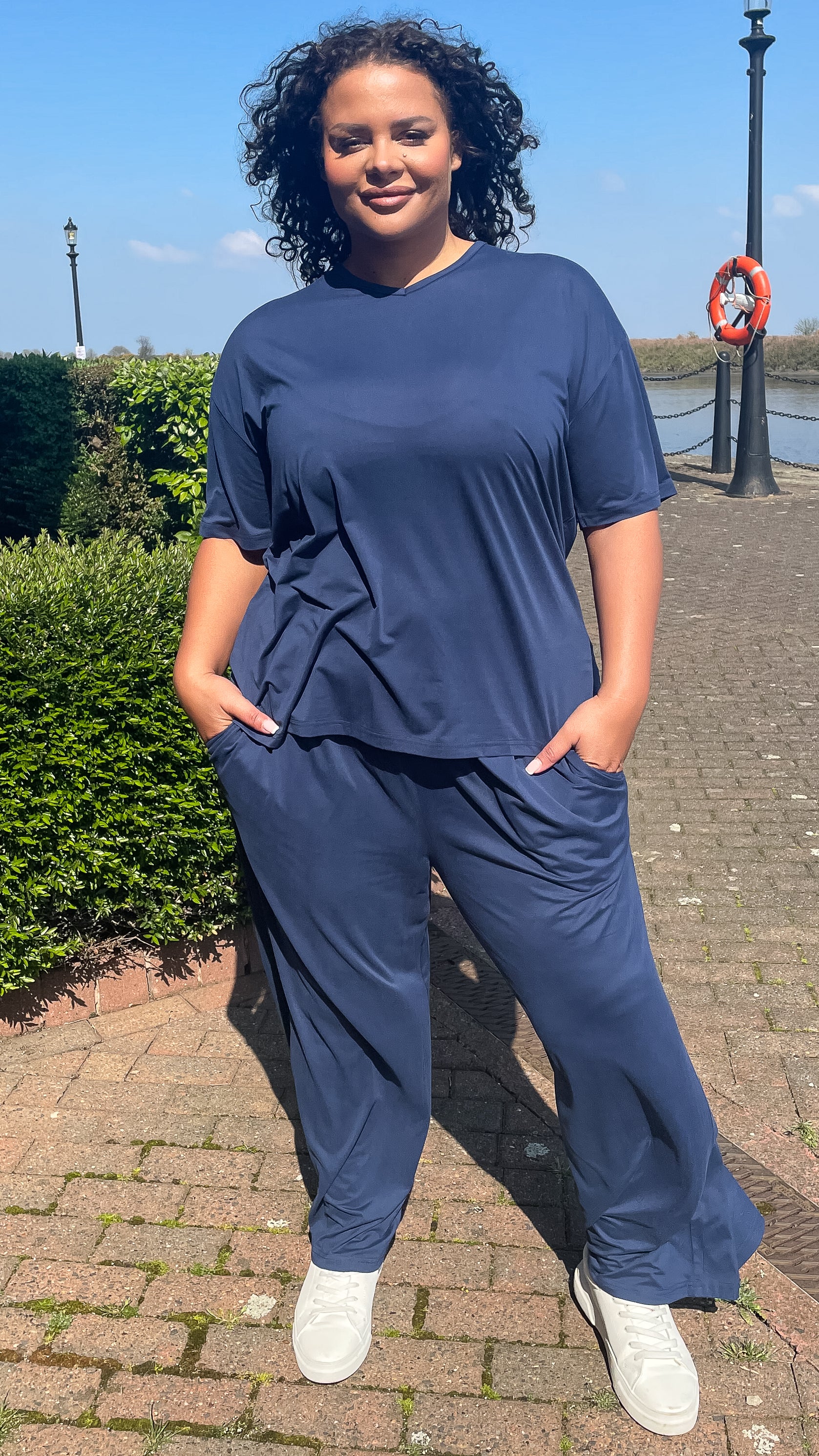 CurveWow Batwing Top and Trousers Set Navy - Image 6