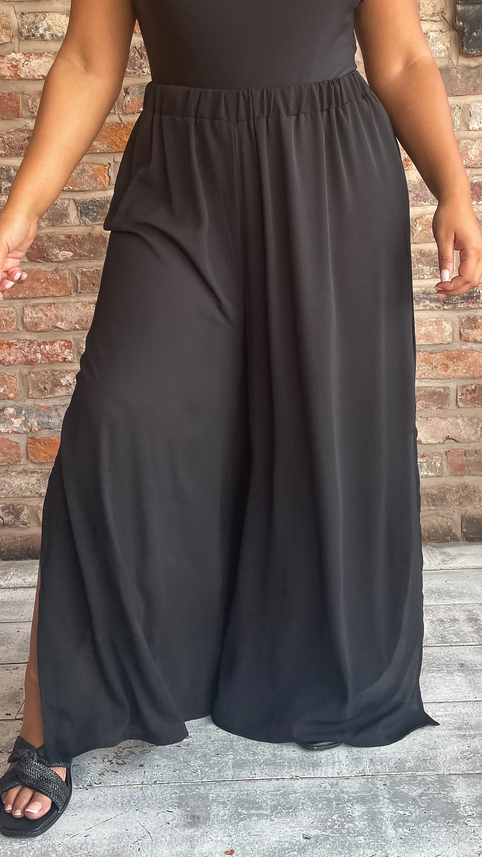 CurveWow Split Leg Beach Trousers Black