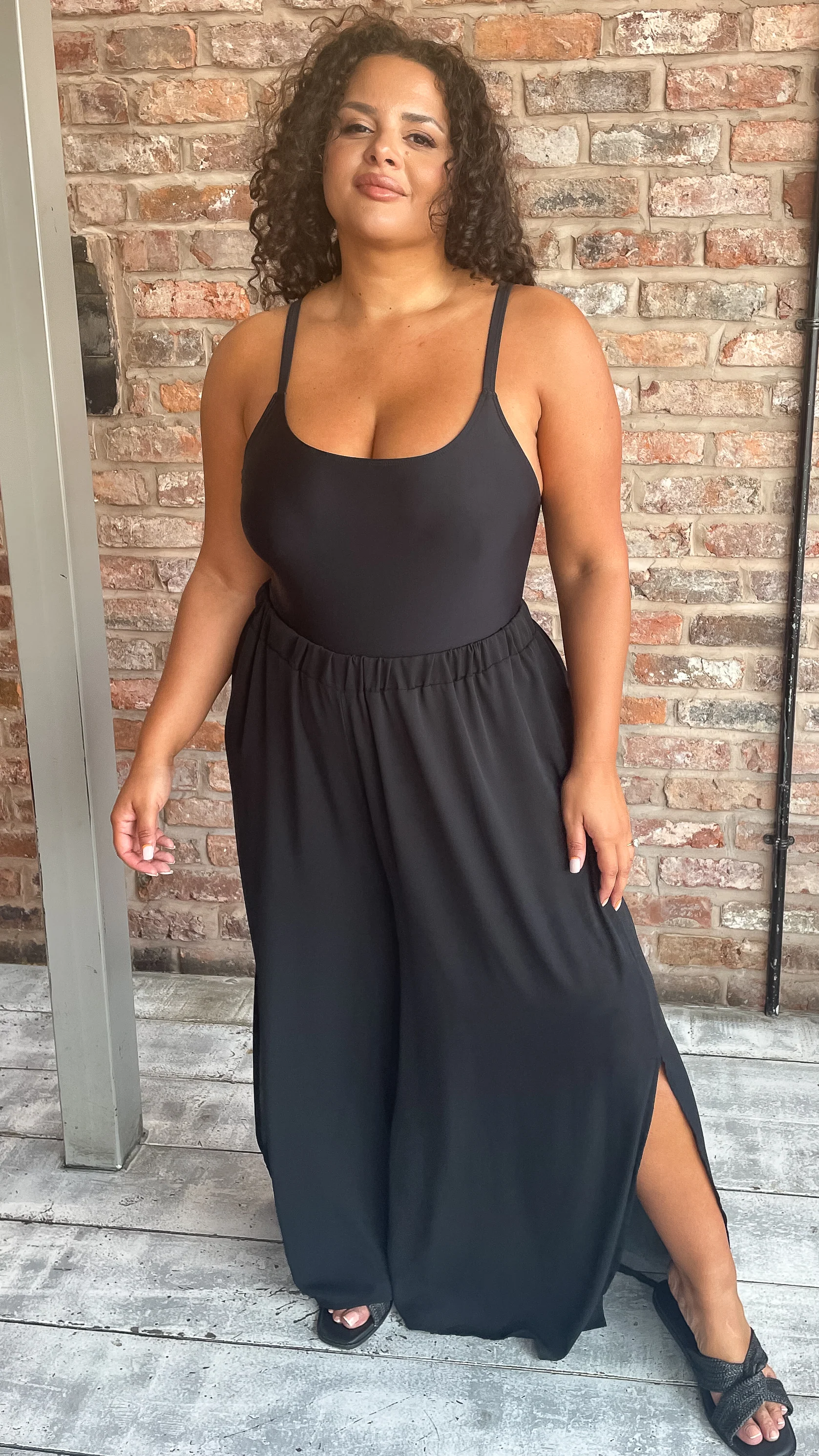 CurveWow Split Leg Beach Trousers Black - Image 2