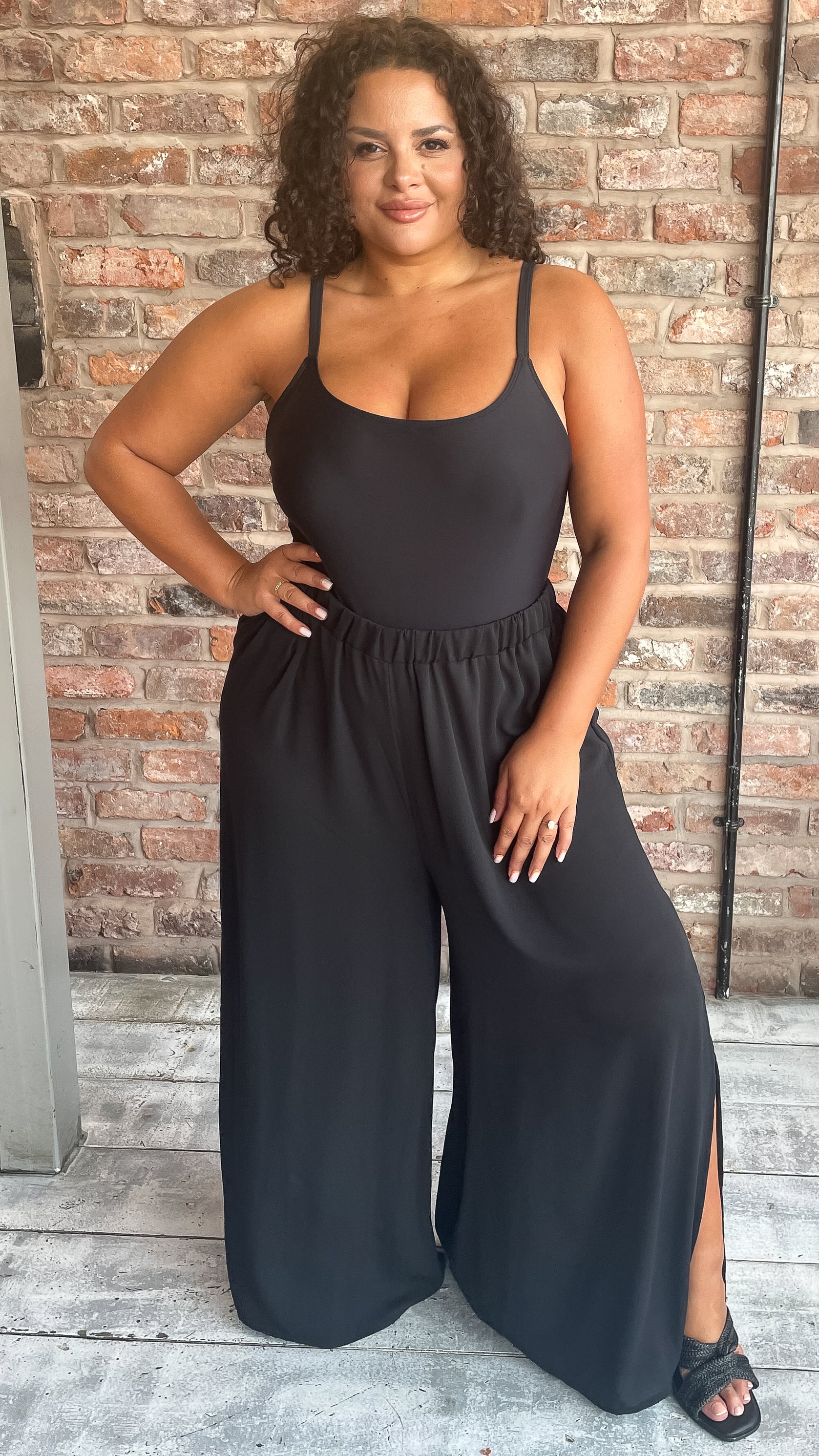 CurveWow Split Leg Beach Trousers Black - Image 3
