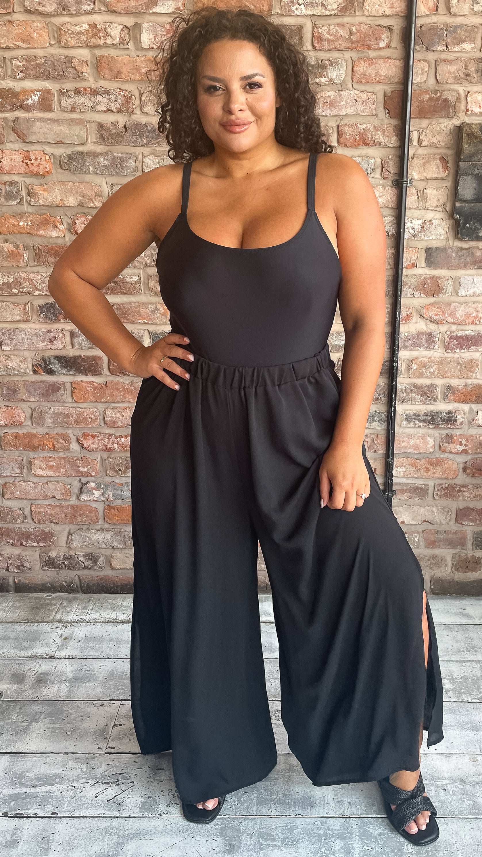 CurveWow Split Leg Beach Trousers Black - Image 5