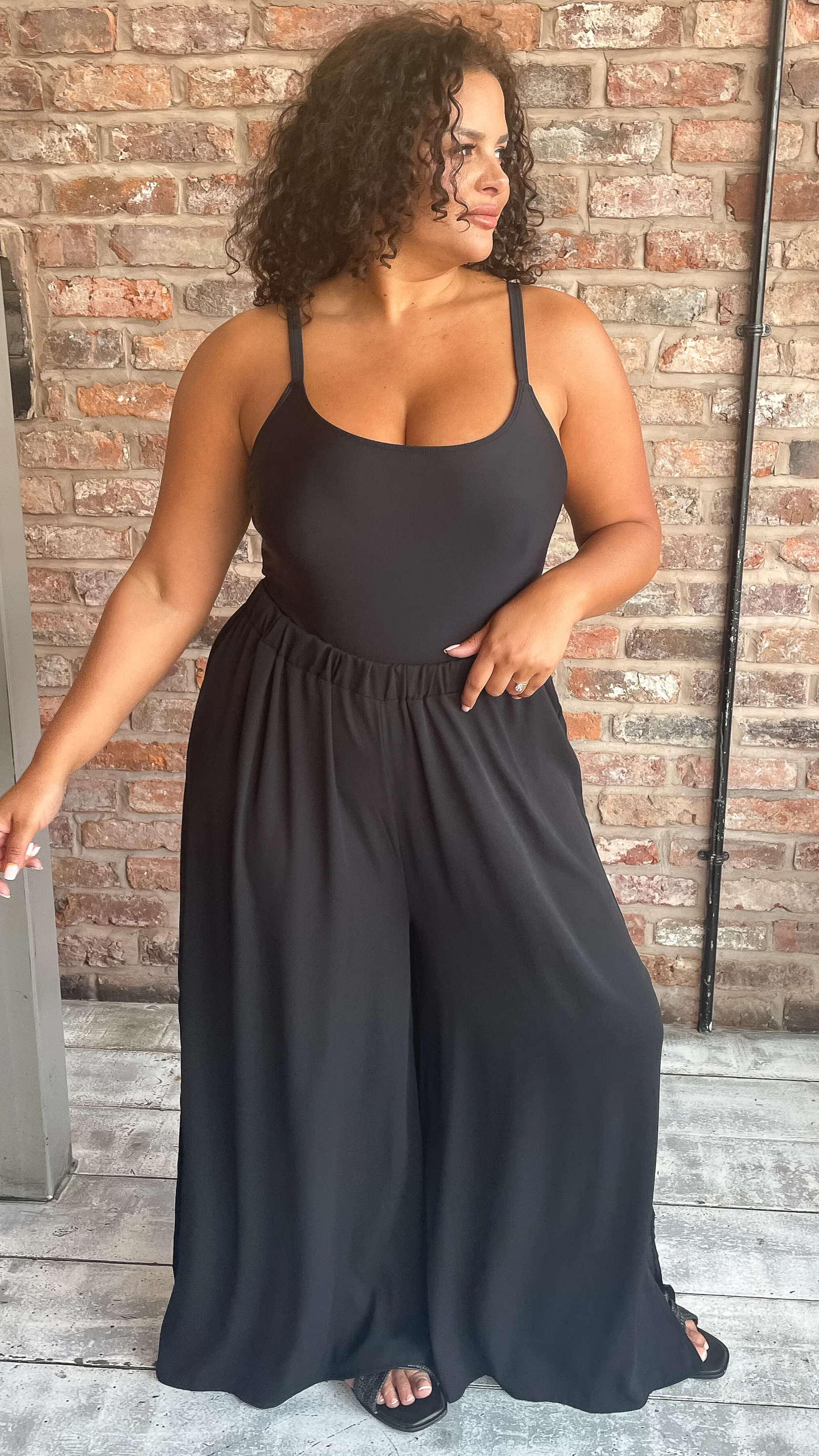 CurveWow Split Leg Beach Trousers Black - Image 6