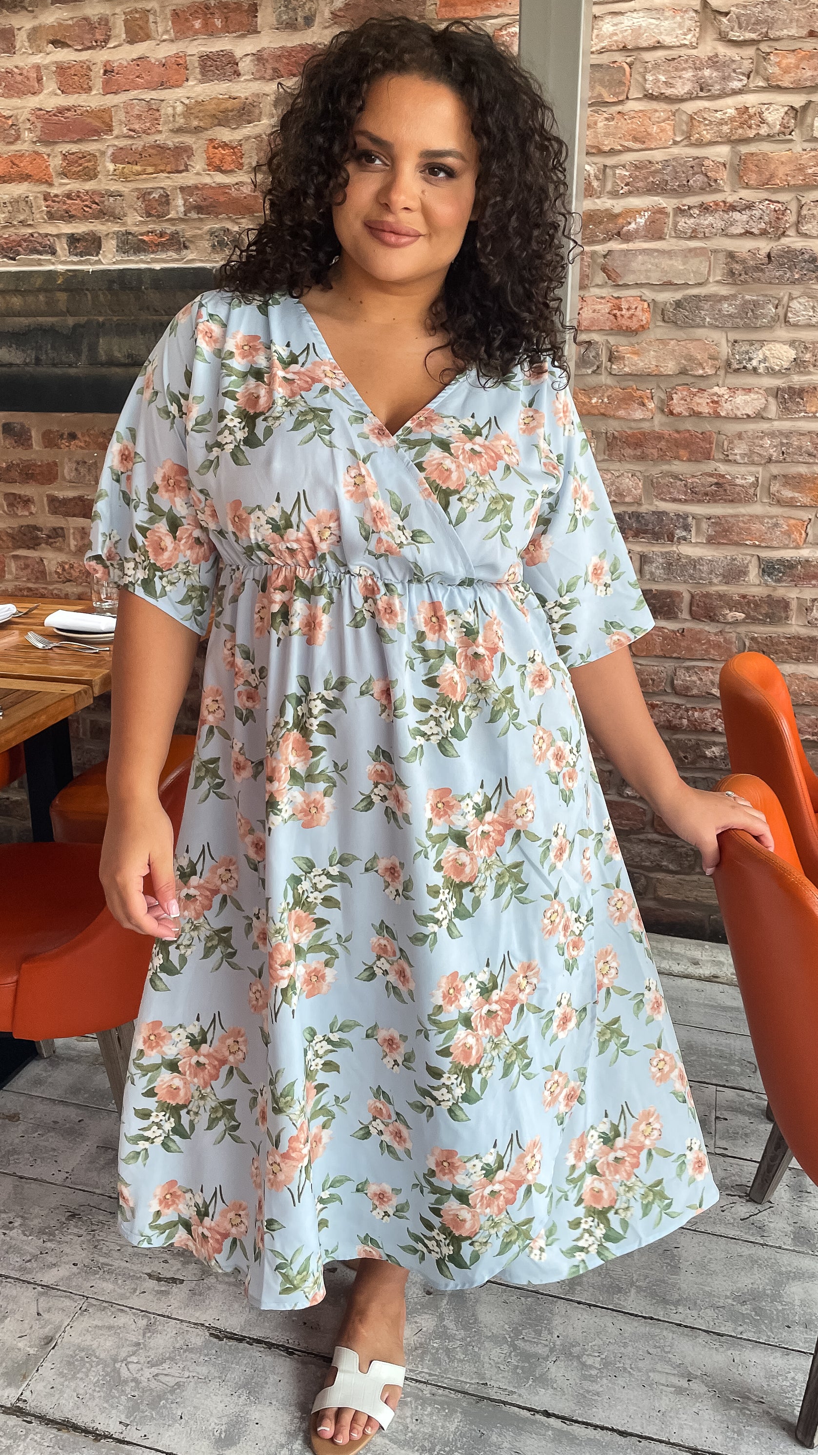 CurveWow Blue Floral Wrap Dress - Image 4
