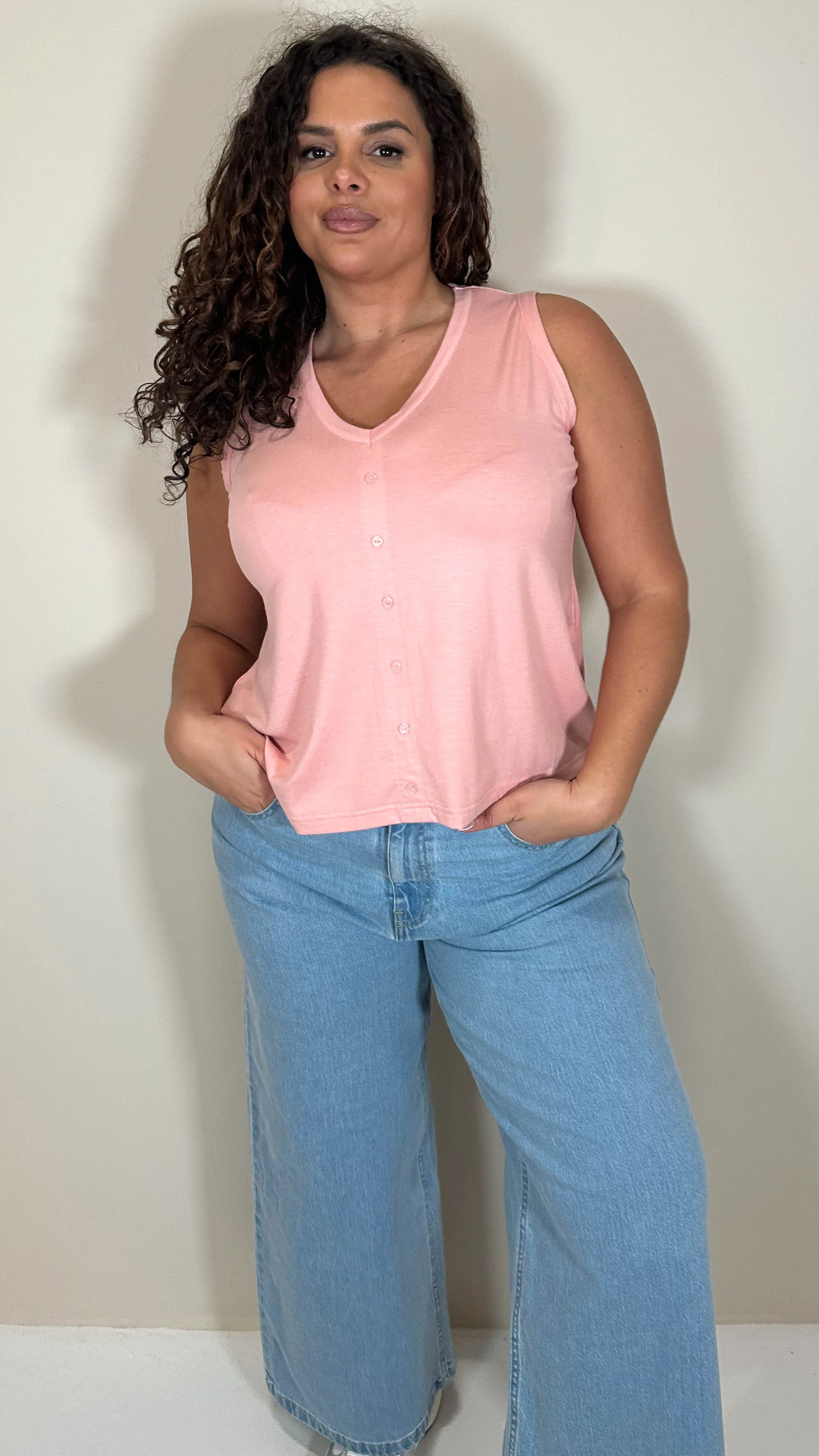 CurveWow Button Front Swing Vest Pink - Image 8