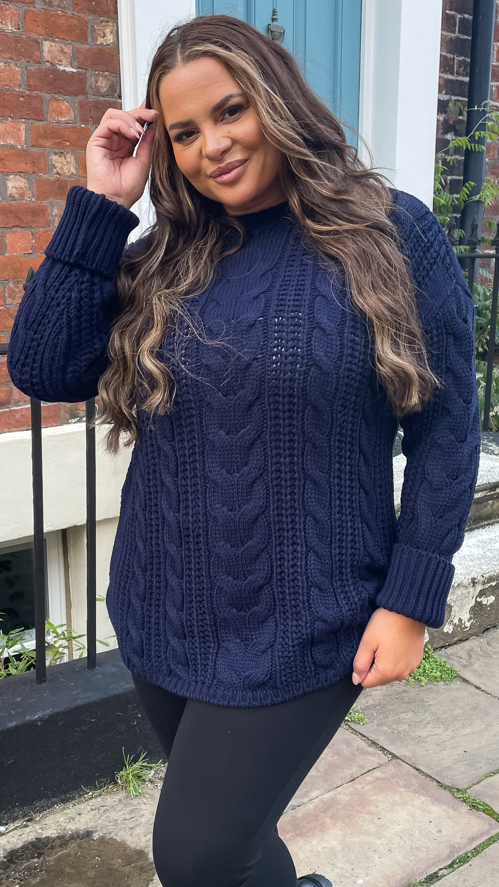 CurveWow Cable Knit Jumper Navy