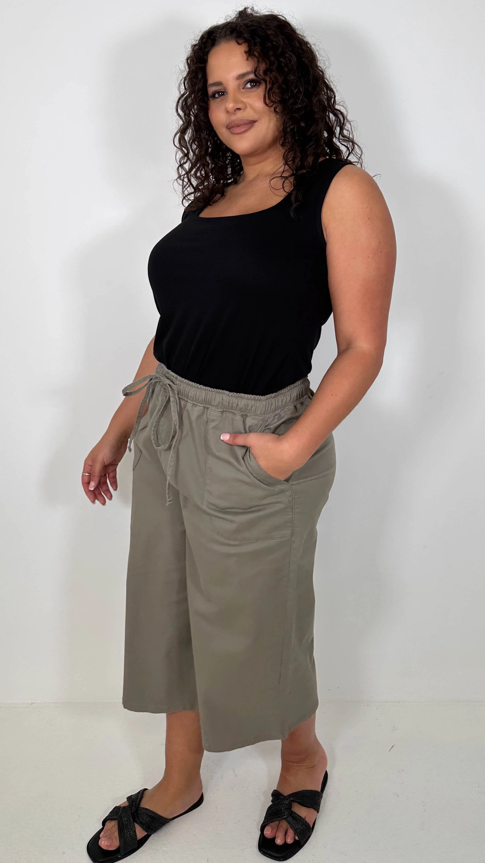 CurveWow Chambray Culottes Khaki - Image 3