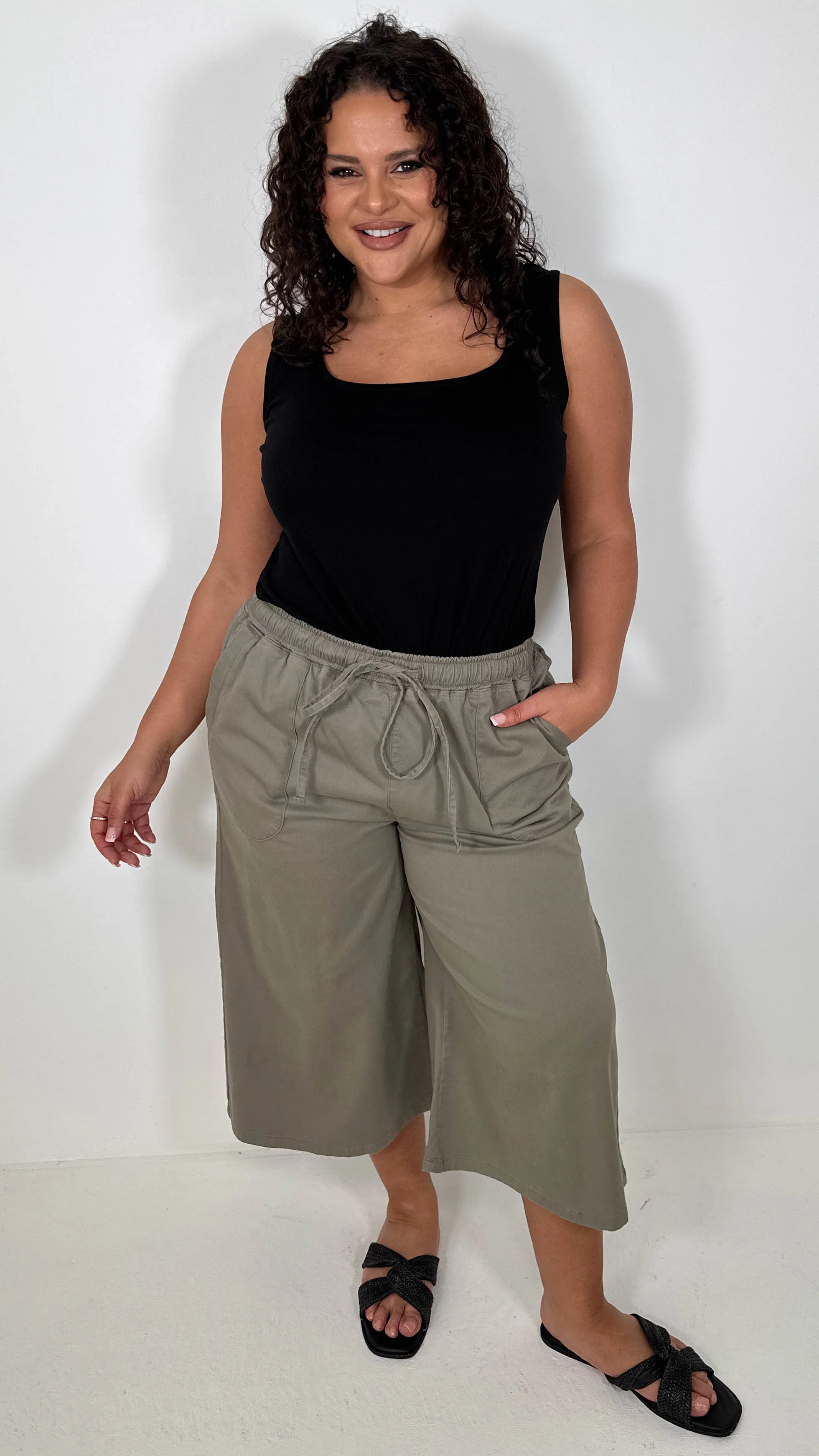 CurveWow Chambray Culottes Khaki - Image 4