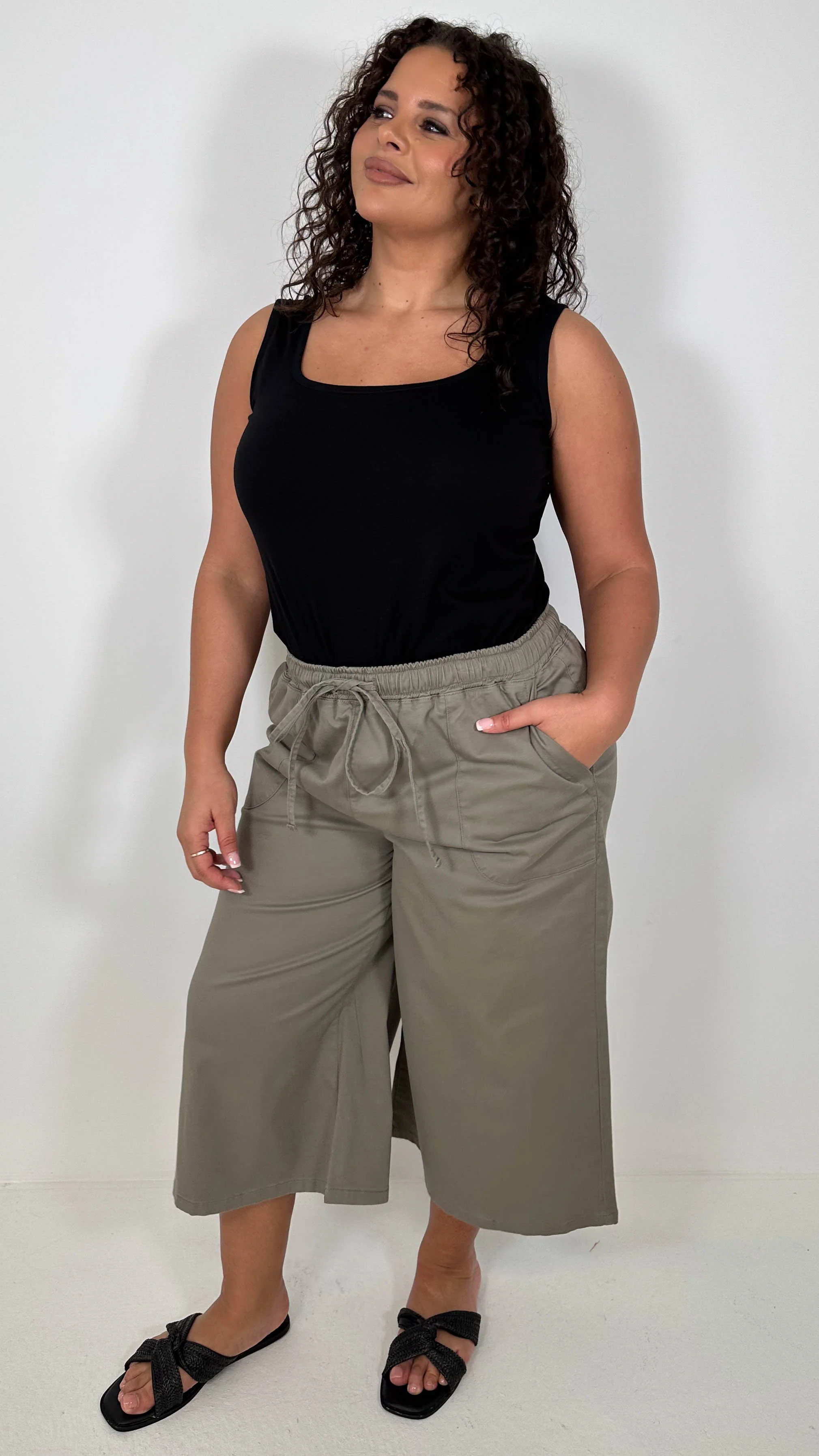 CurveWow Chambray Culottes Khaki - Image 5