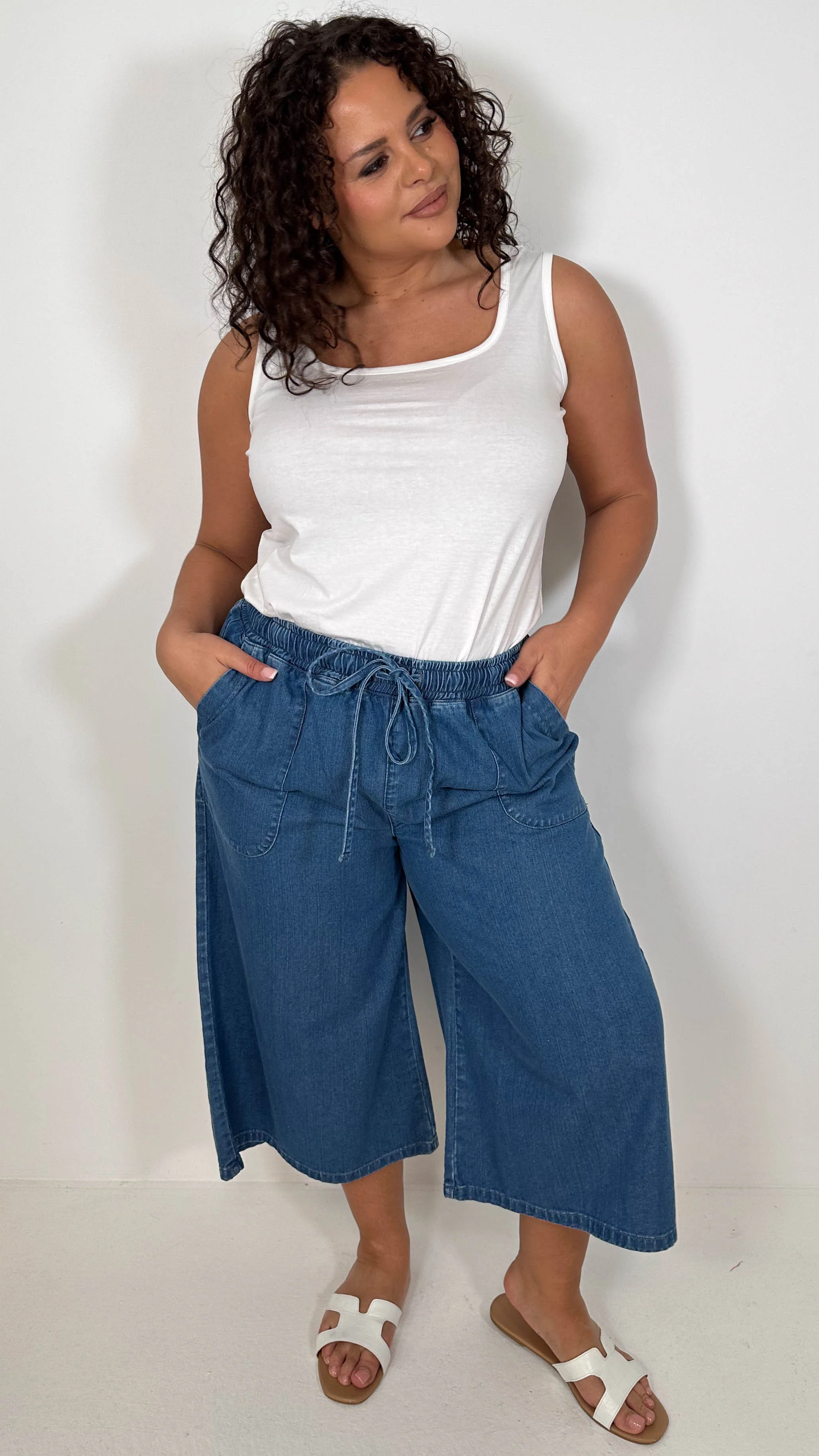 CurveWow Chambray Culottes Mid Wash - Image 6