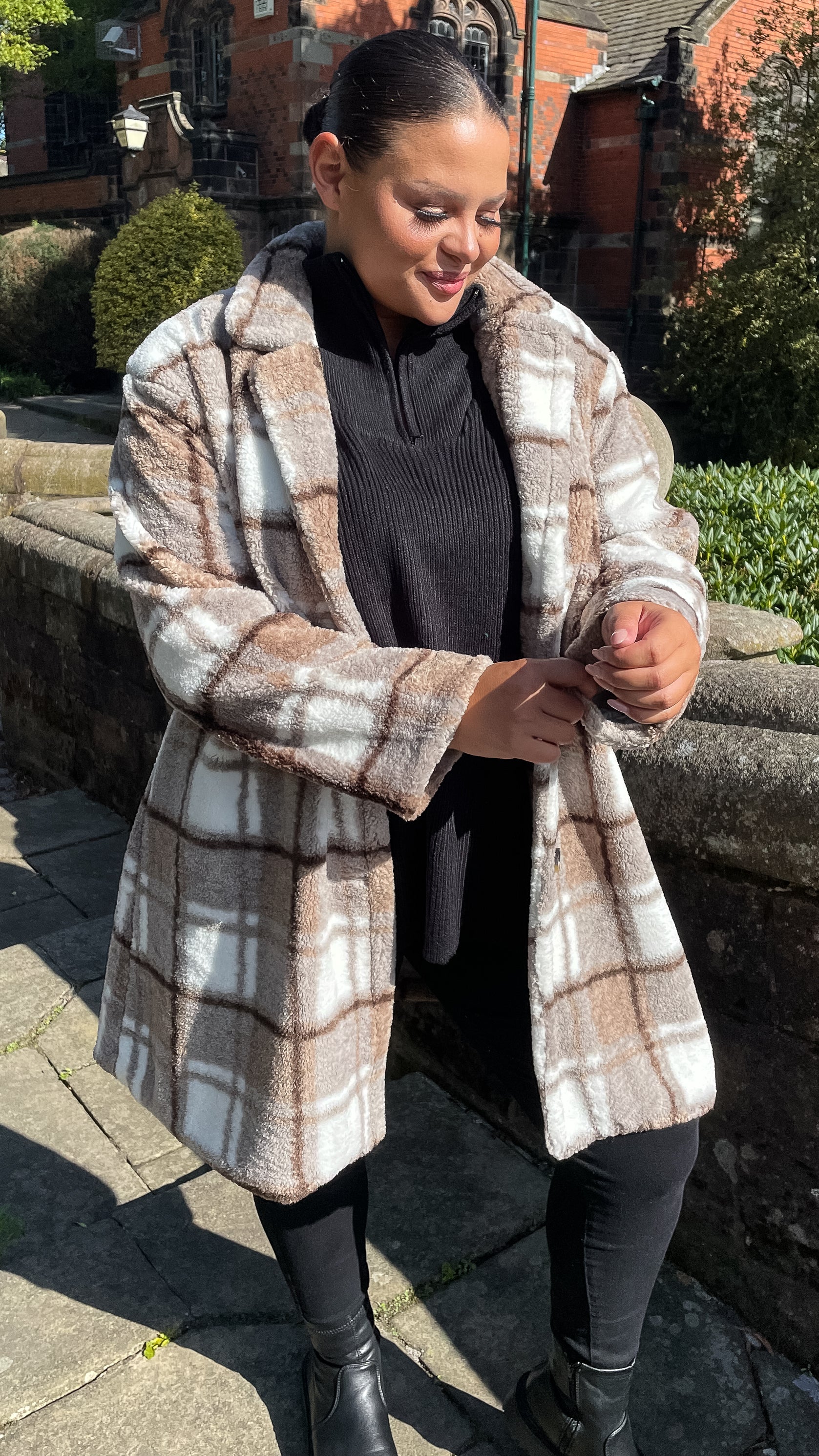 CurveWow Checked Teddy Coat - Image 5