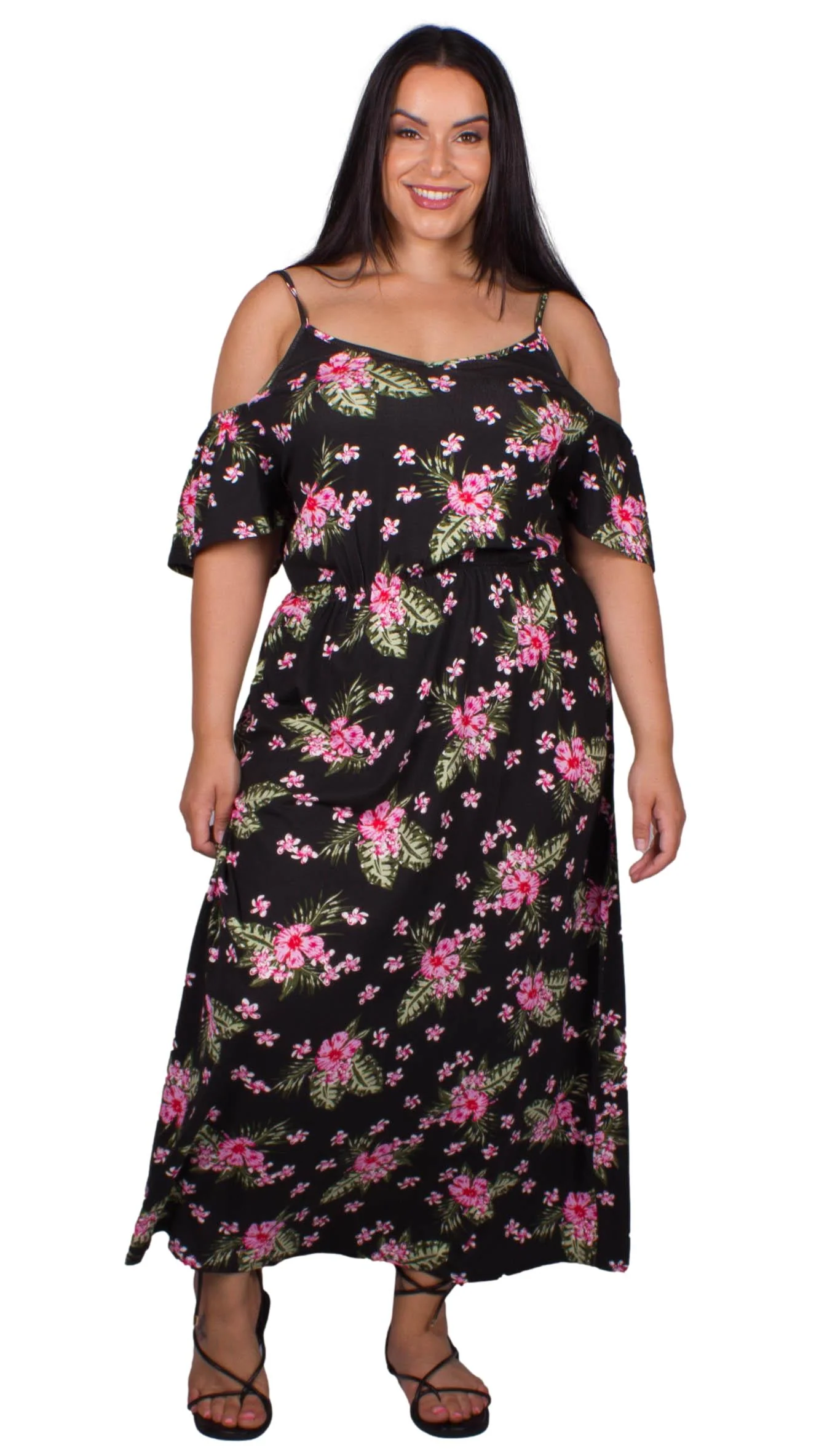 CurveWow Cold Shoulder Maxi Dress Floral Print - Image 2