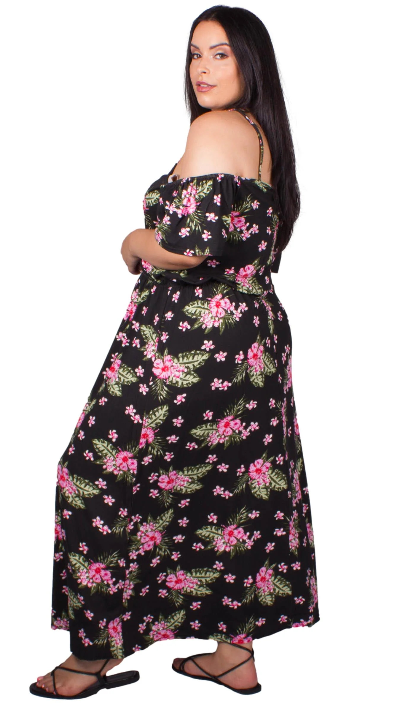CurveWow Cold Shoulder Maxi Dress Floral Print - Image 3