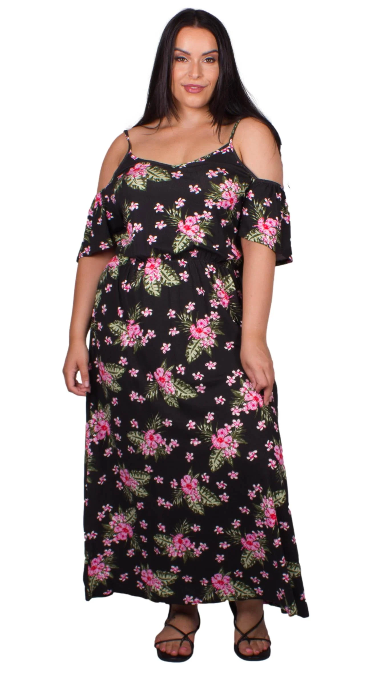 CurveWow Cold Shoulder Maxi Dress Floral Print - Image 4