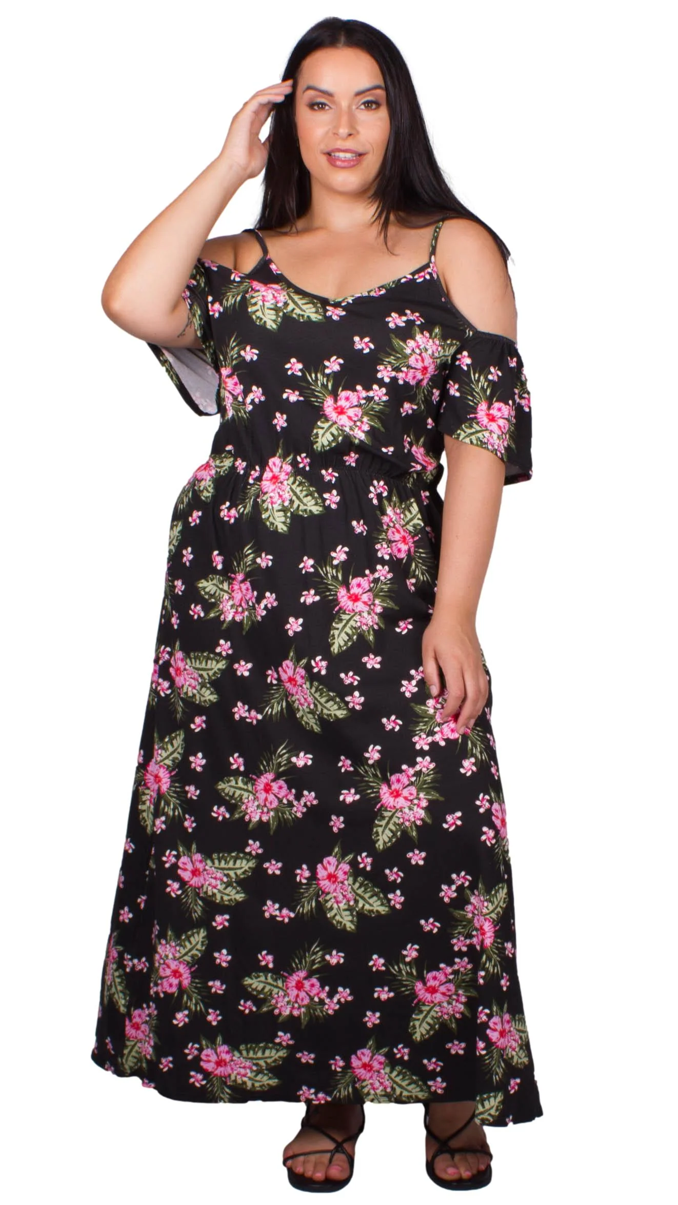 CurveWow Cold Shoulder Maxi Dress Floral Print - Image 5