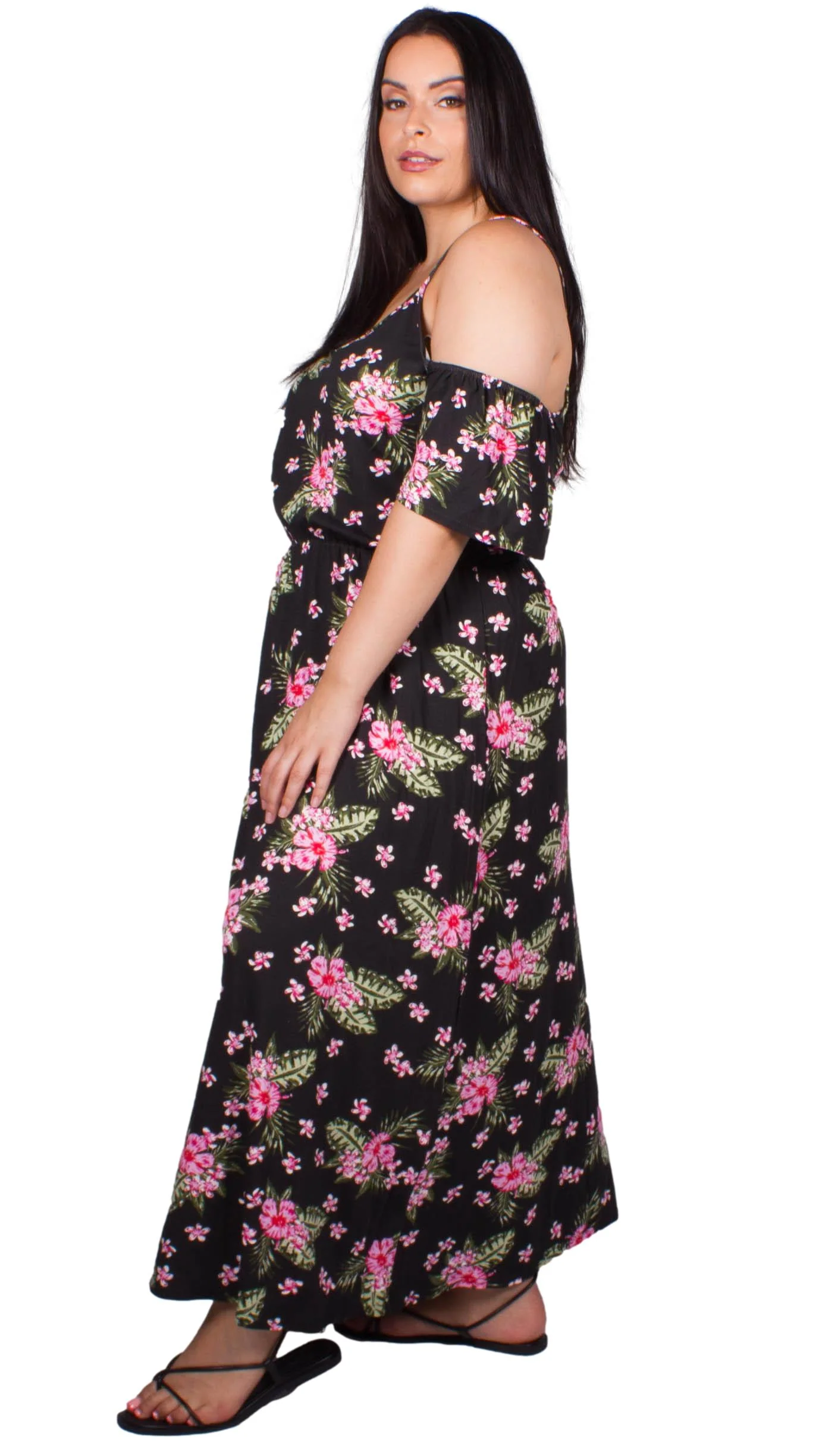 CurveWow Cold Shoulder Maxi Dress Floral Print - Image 6