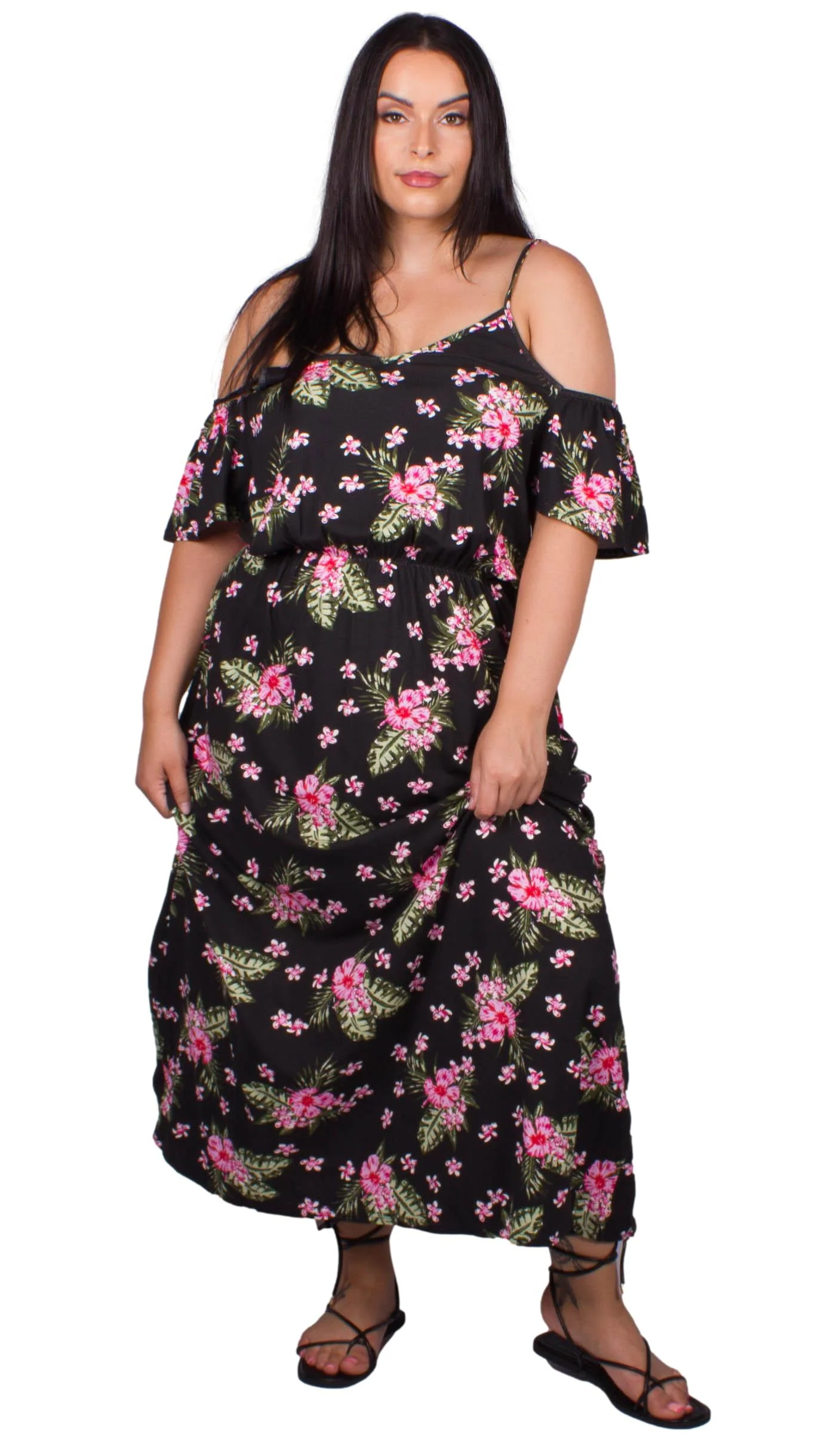 CurveWow Cold Shoulder Maxi Dress Floral Print - Image 7