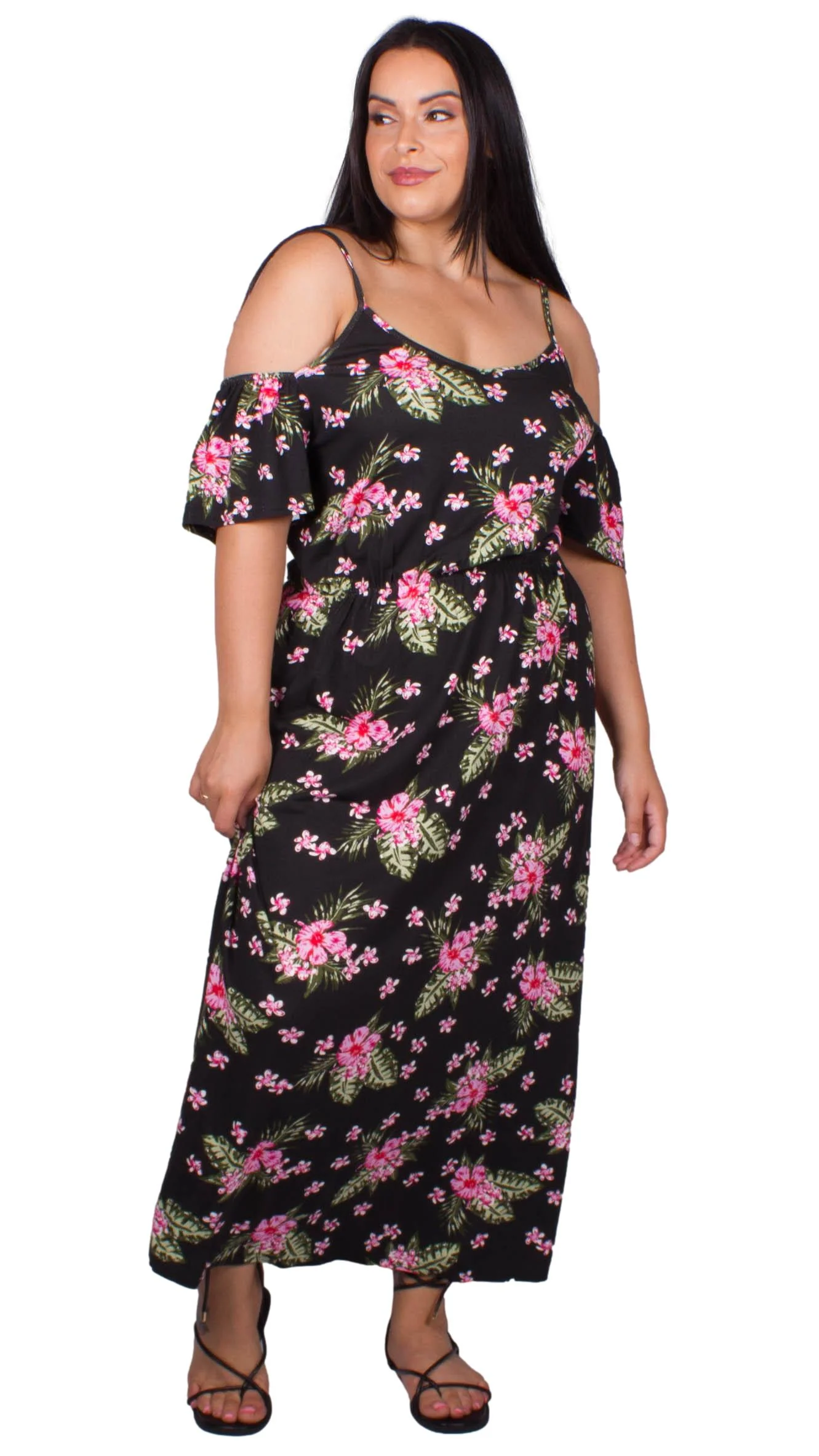 CurveWow Cold Shoulder Maxi Dress Floral Print - Image 8