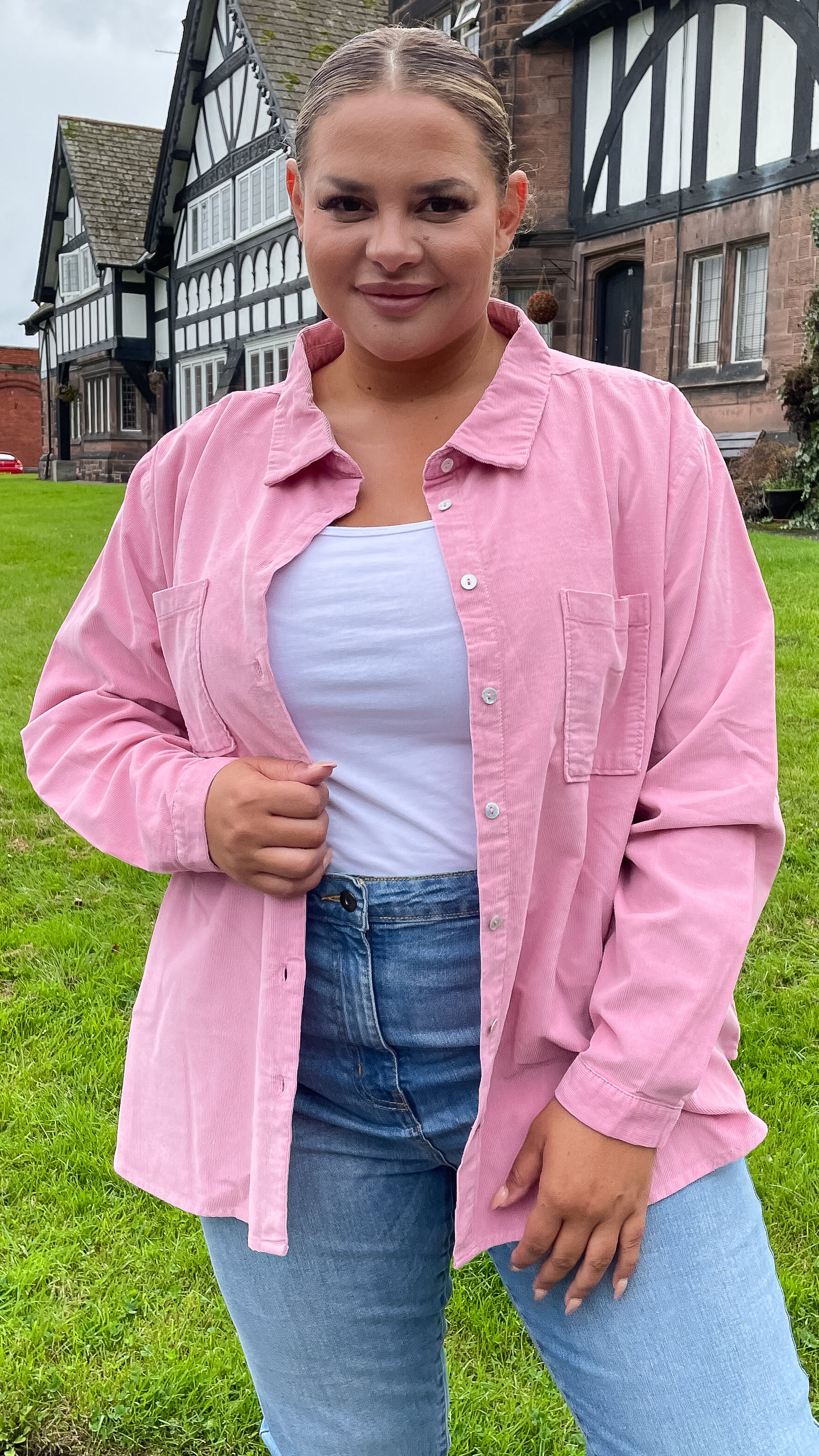 CurveWow Cord Shirt Pink - Image 2