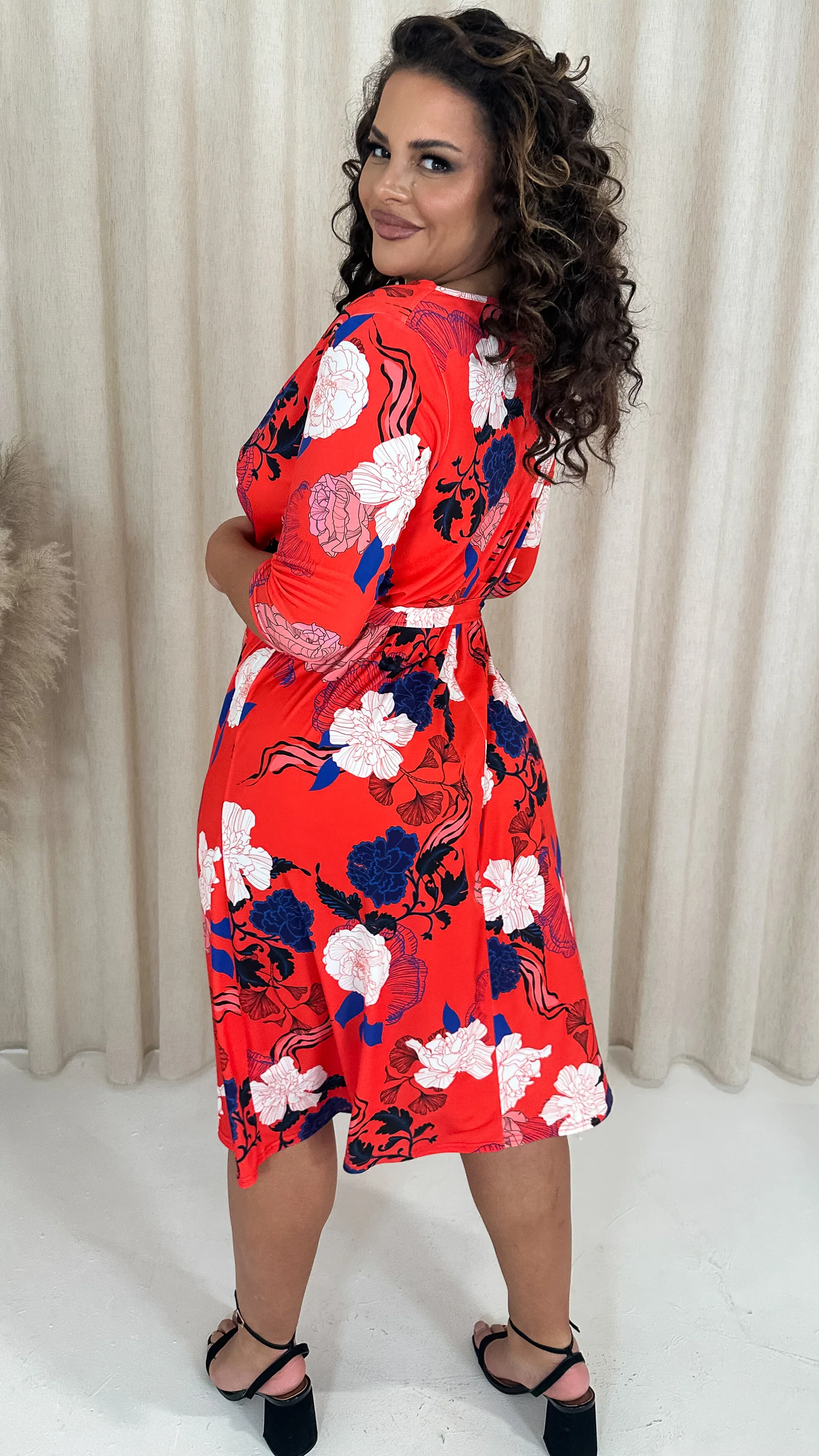 CurveWow Cowl Neck Midi Dress Red Floral - Image 8