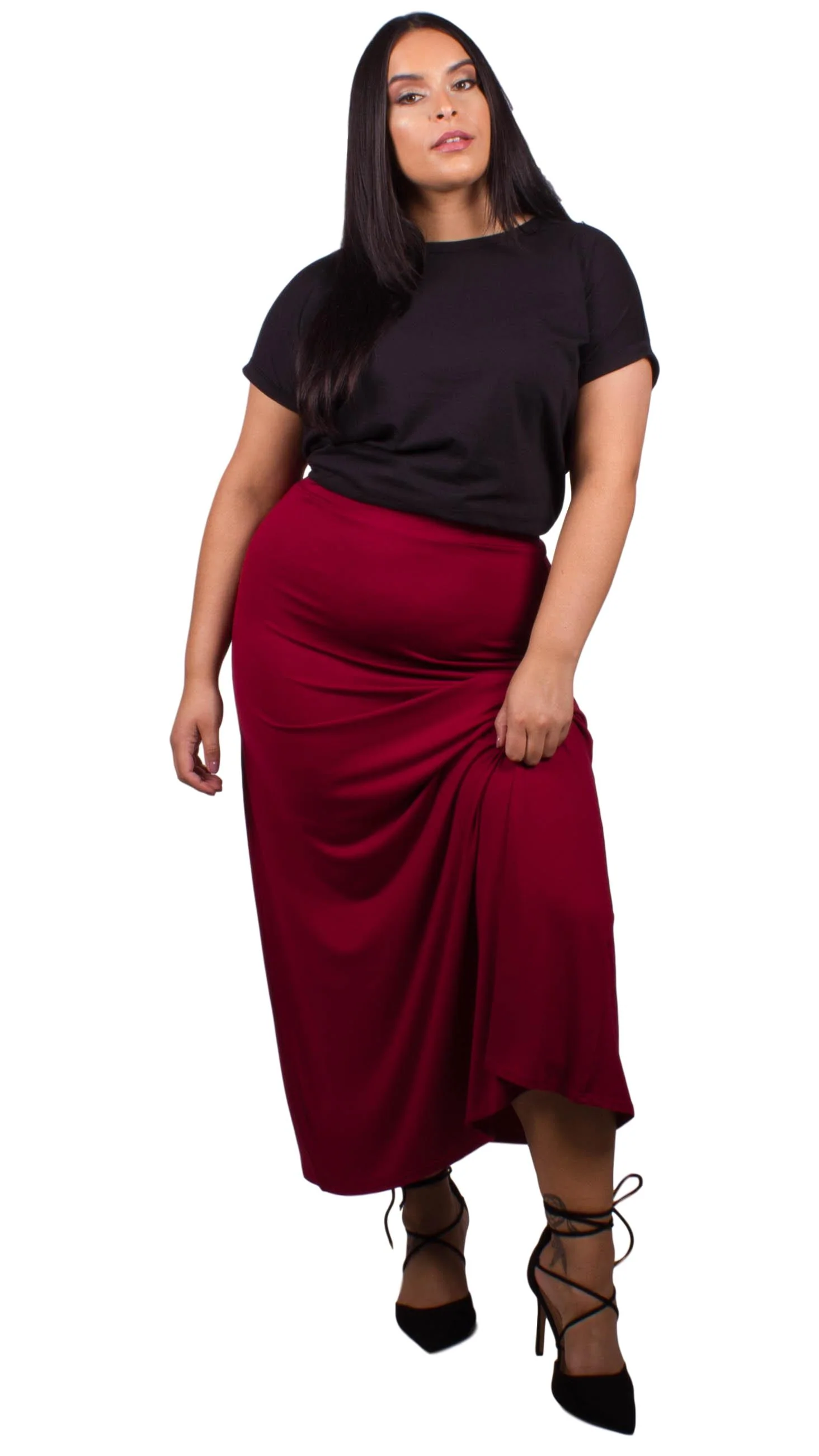 Curvewow Cranberry Maxi Skirt - Image 3