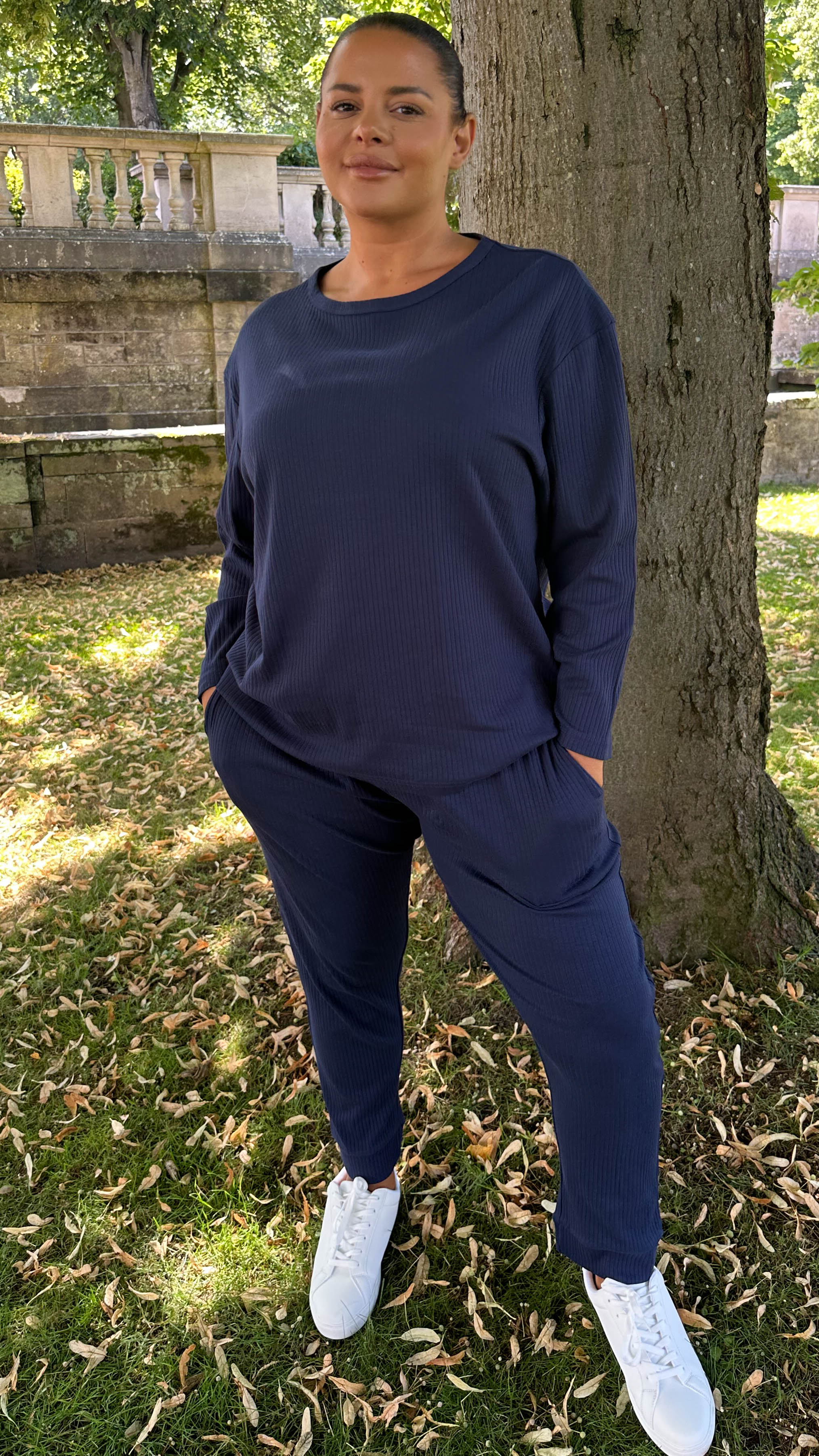 CurveWow Crew Neck Jogger Lounge Set Navy - Image 3