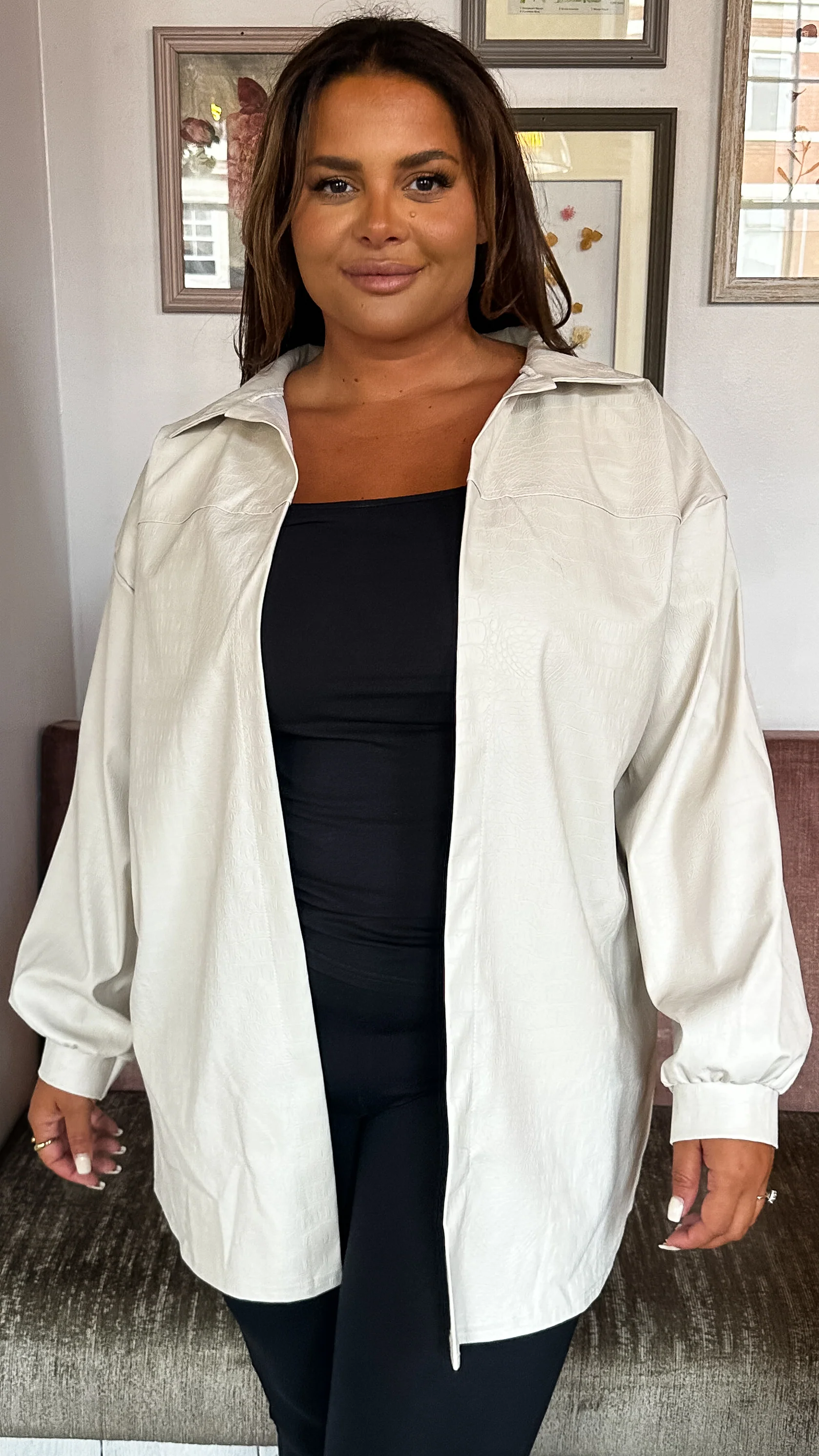 CurveWow Croc Shacket Cream - Image 5