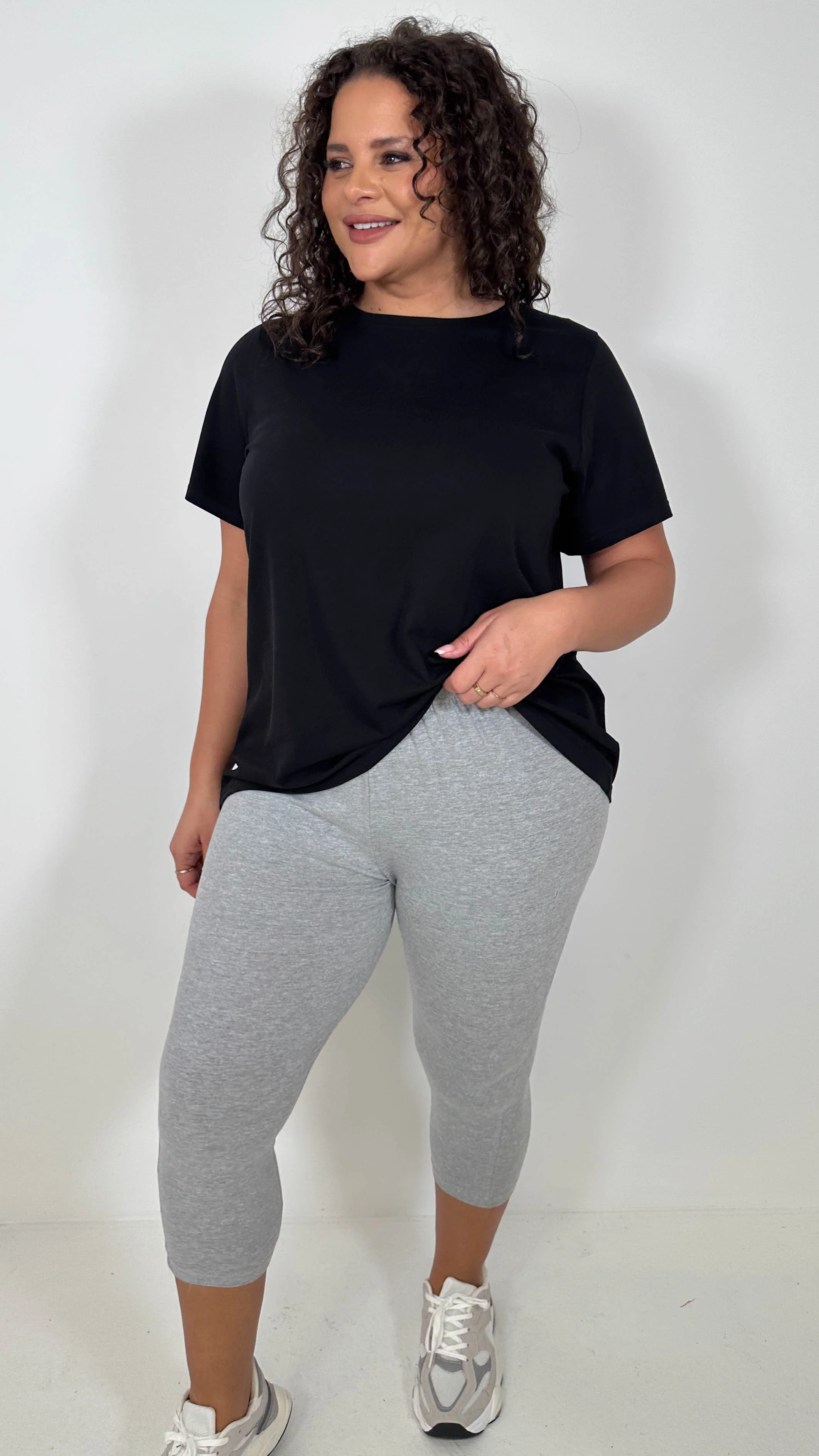 CurveWow Basic Cropped Leggings Grey Marl - Image 4