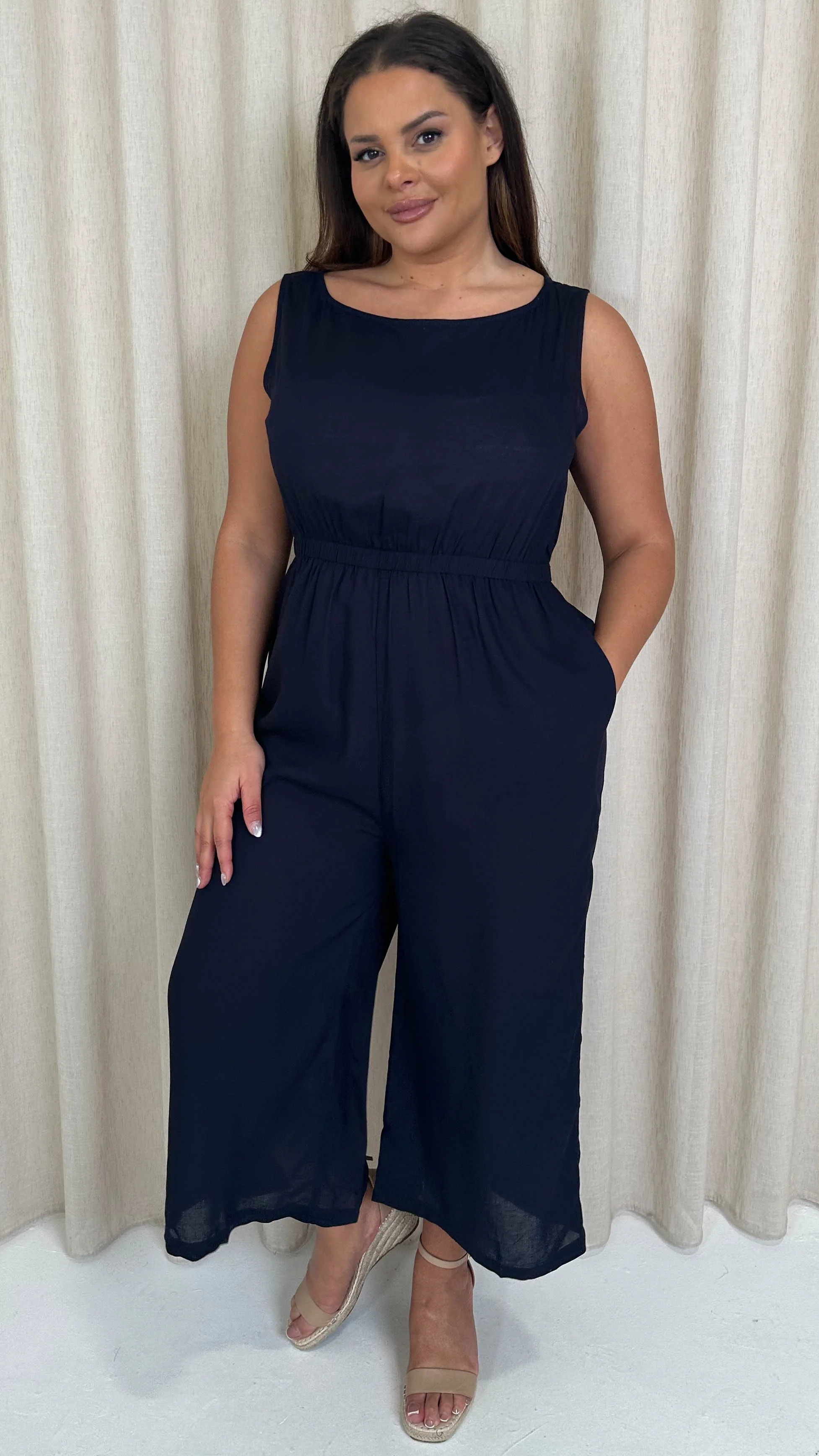 CurveWow Culotte Jumpsuit Navy - Image 4