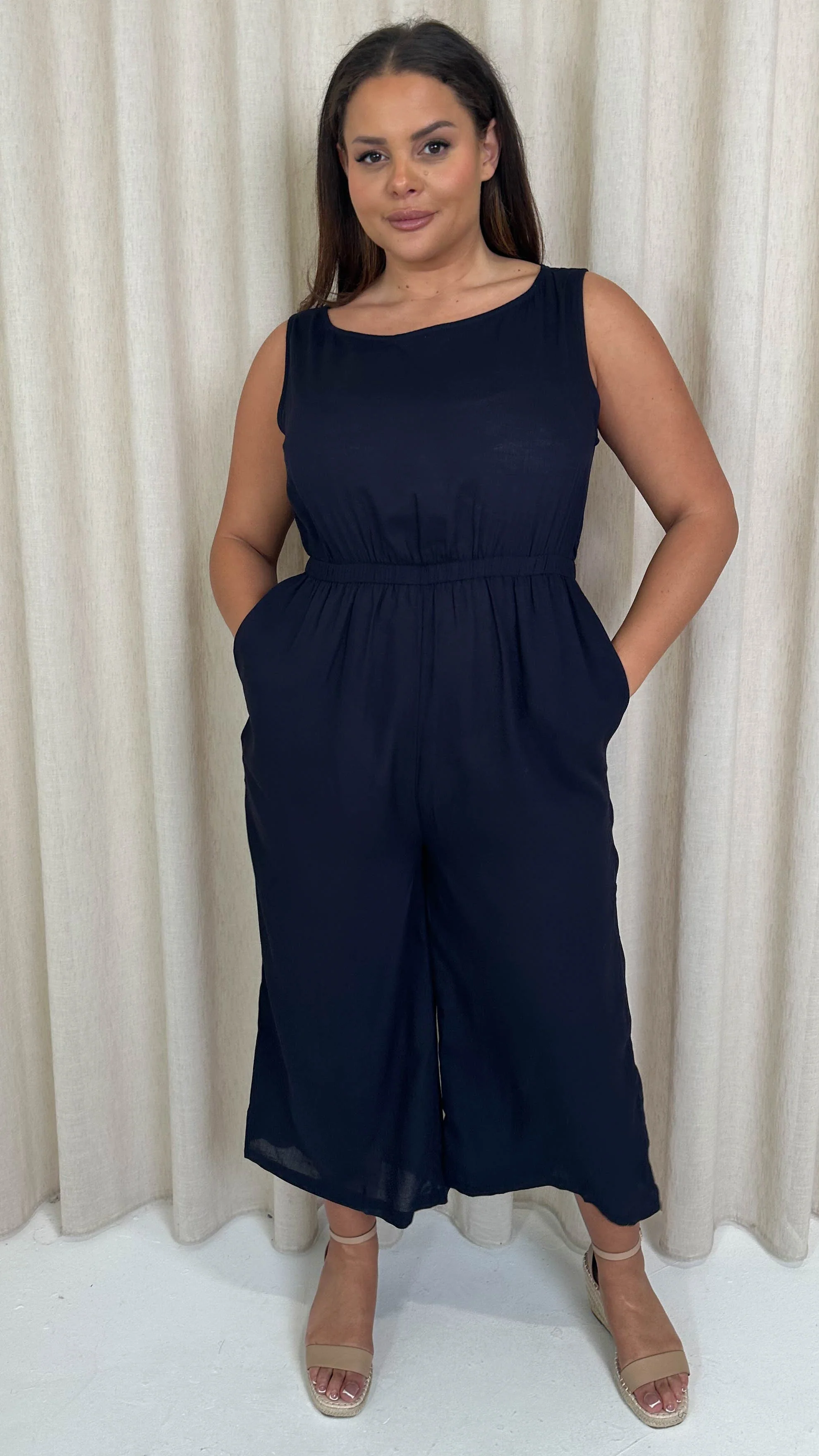 CurveWow Culotte Jumpsuit Navy - Image 5