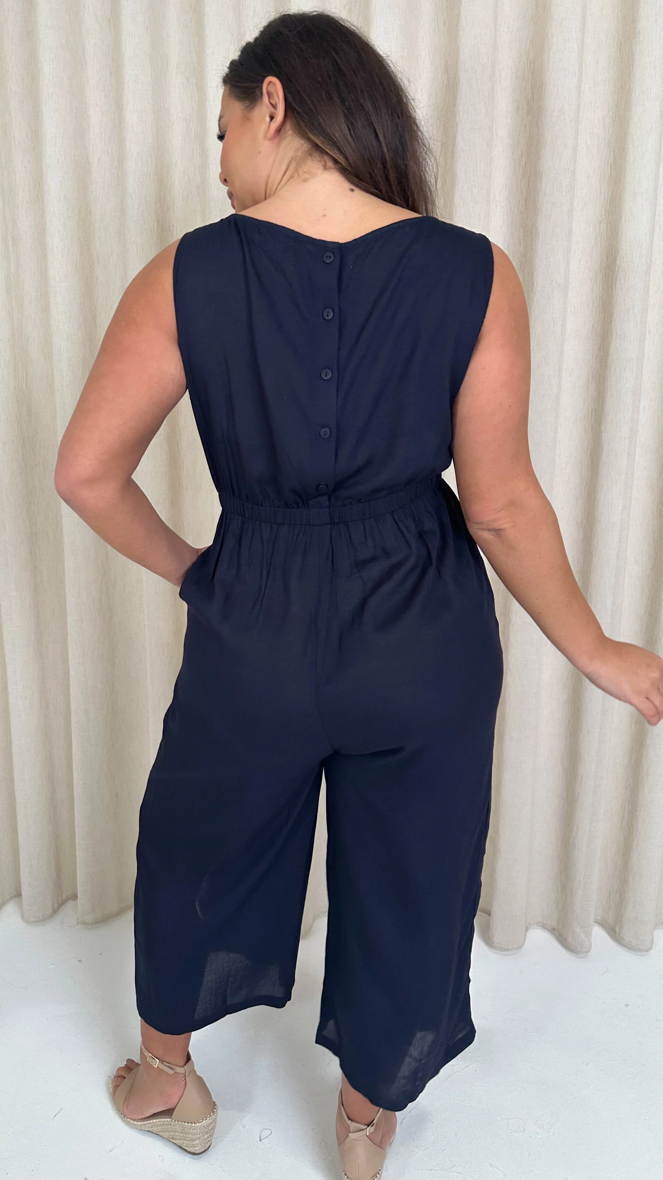 CurveWow Culotte Jumpsuit Navy - Image 7
