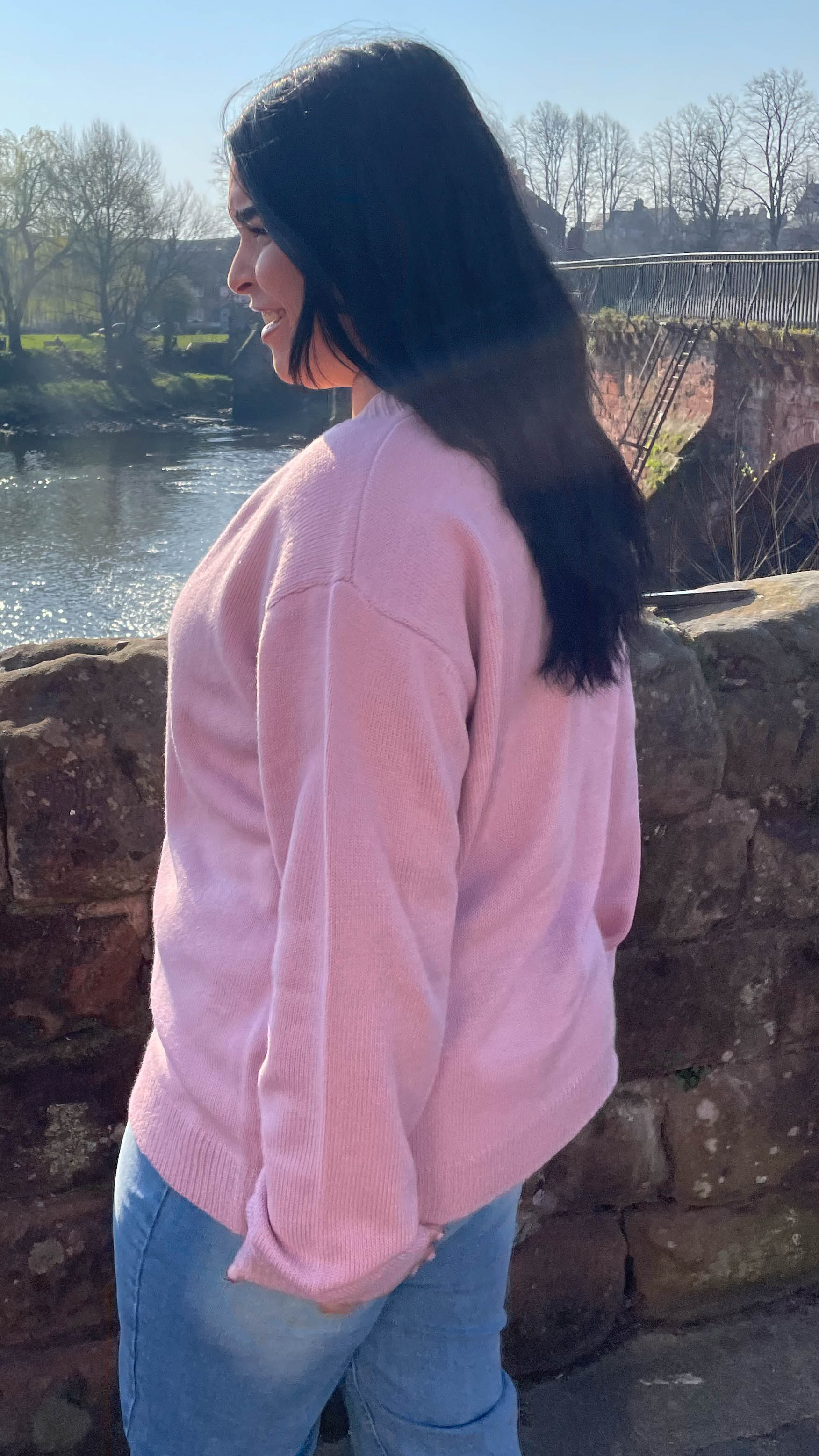 CurveWow Pearl Buttoned Cardigan Pink - Image 8