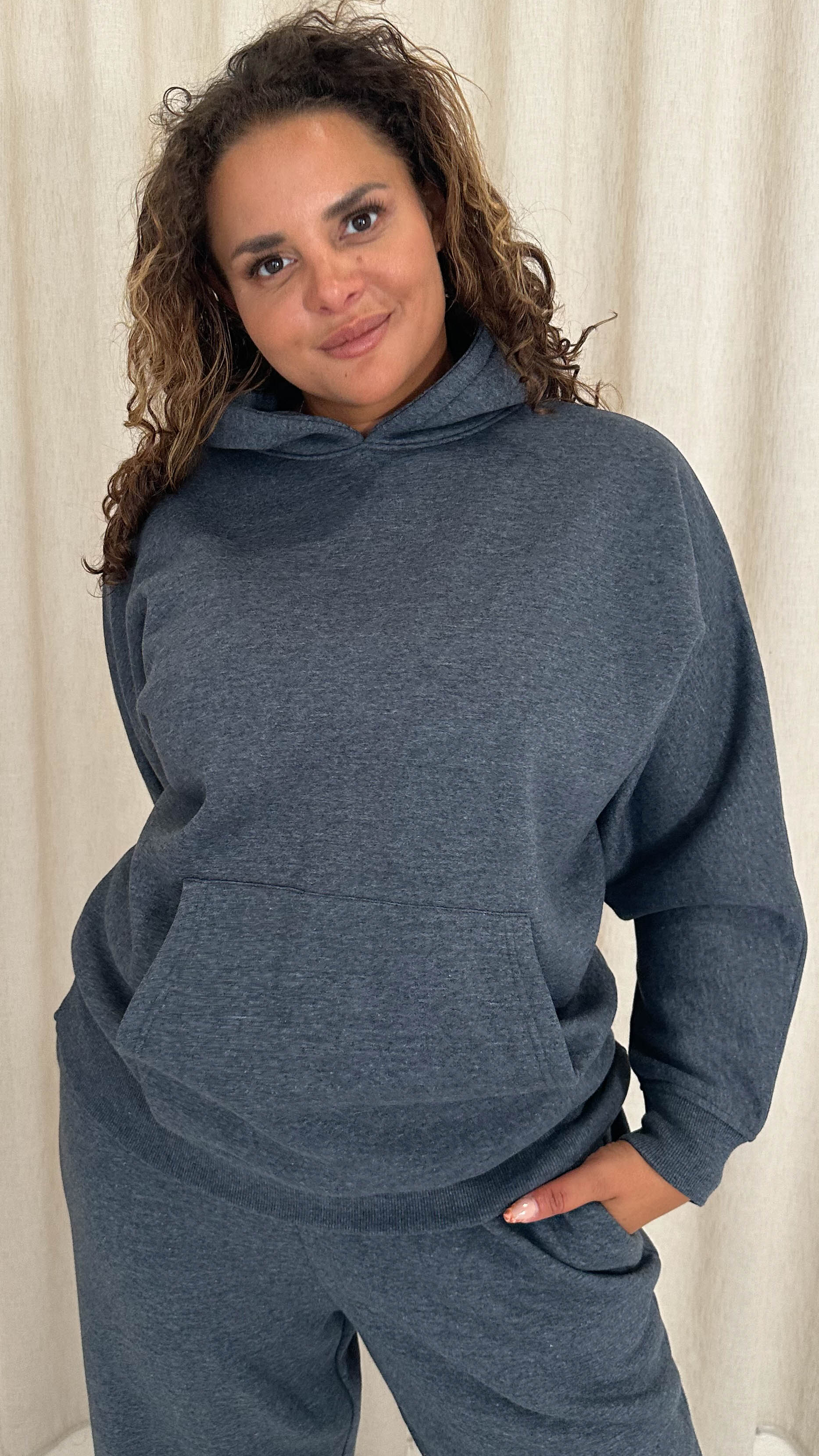 CurveWow Brush Back Dolman Sleeve Hoodie Grey - Image 5