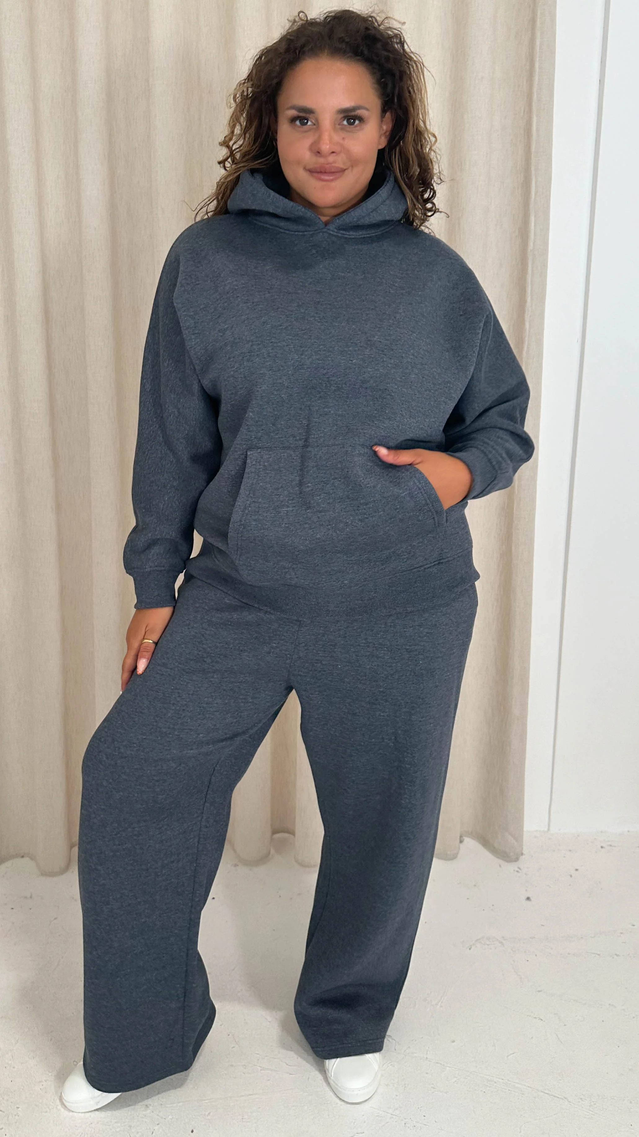 CurveWow Brush Back Wide Leg Trouser Grey - Image 2
