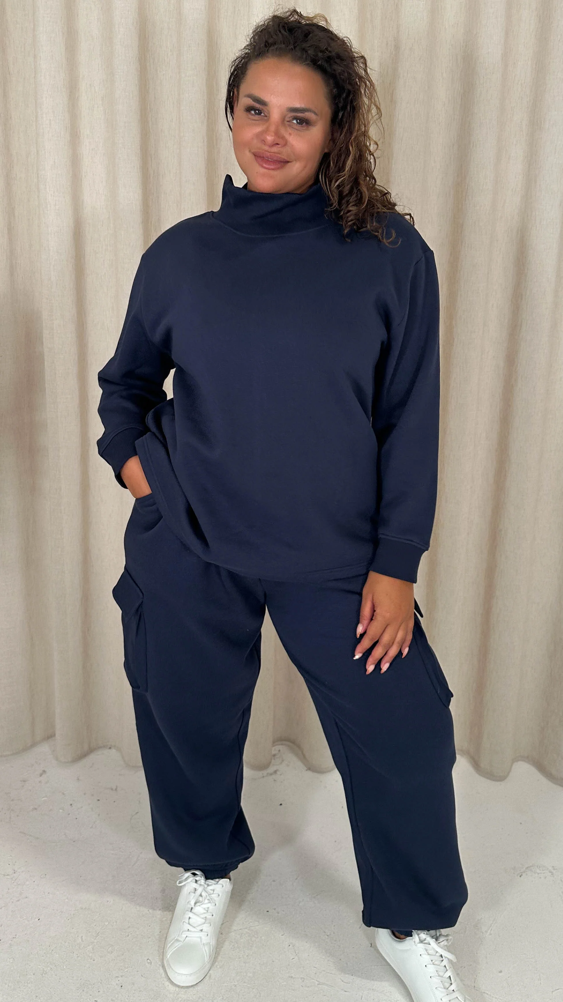 CurveWow Funnel Neck Sweatshirt Navy - Image 5