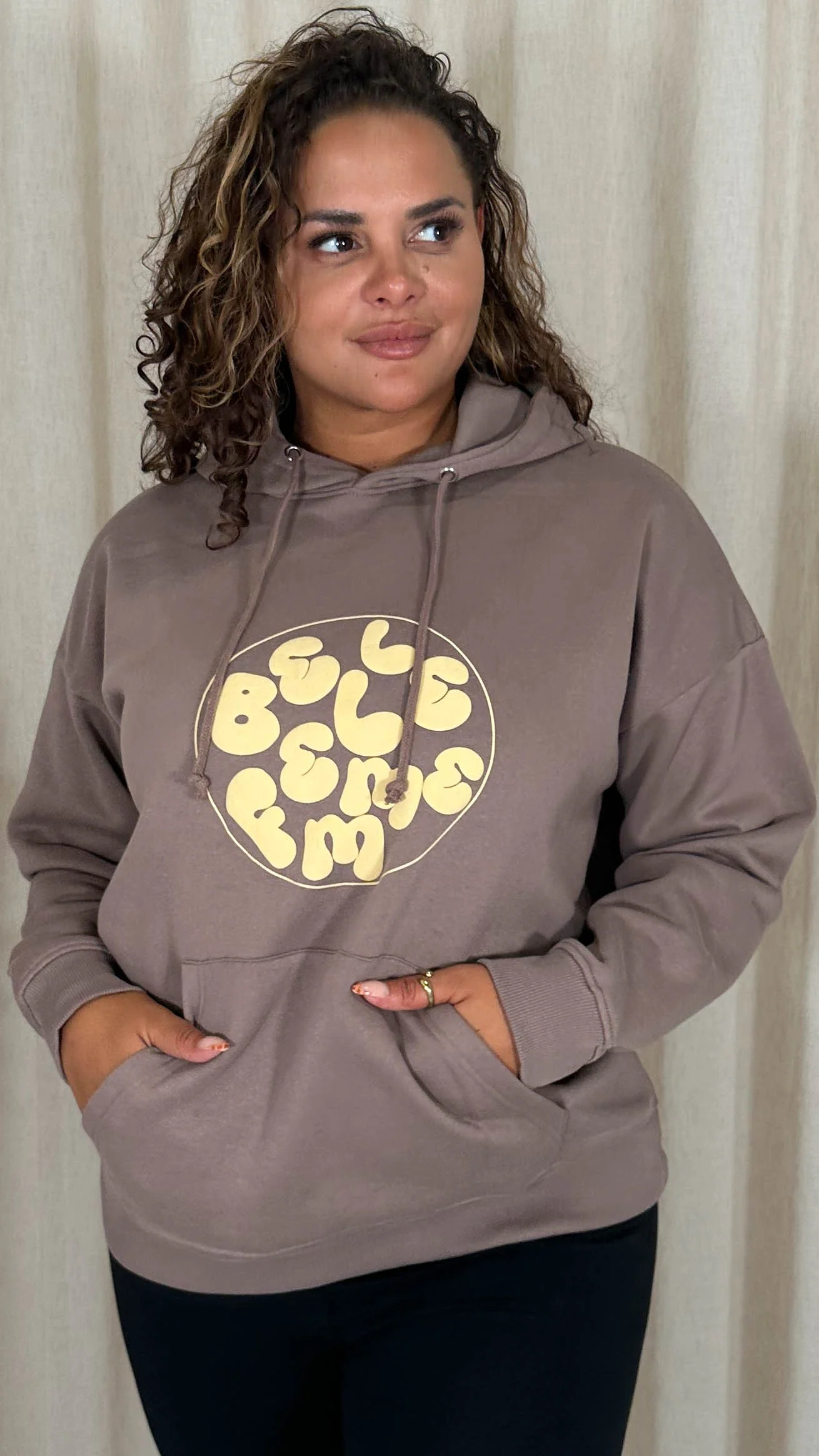 CurveWow Puff Print Hoodie Taupe - Image 4